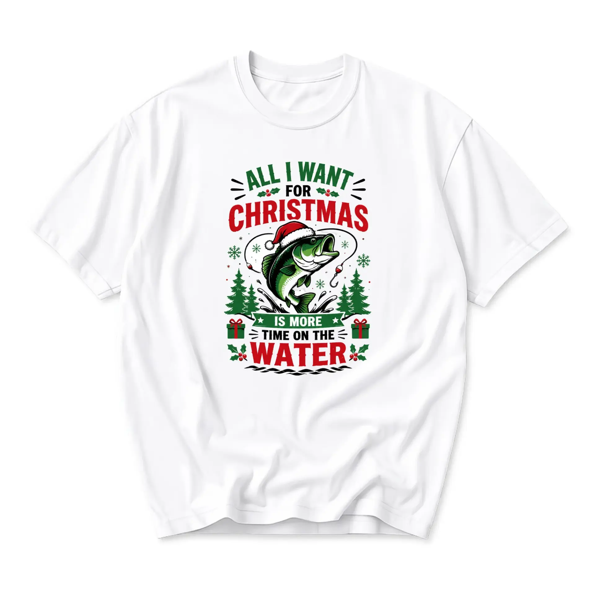 Funny Shirt All I Want for Christmas Is More Time Fishing Graphic Tee Unisex Holiday Casual Apparel