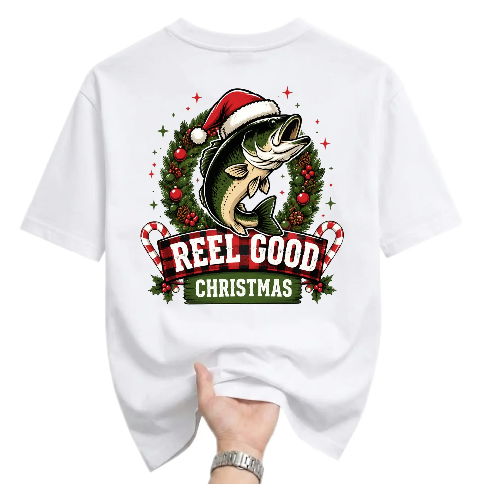 Funny Shirt Reel Good Christmas Fishing Holiday Graphic Tee Unisex Short Sleeve Crew Neck Casual Cotton Top