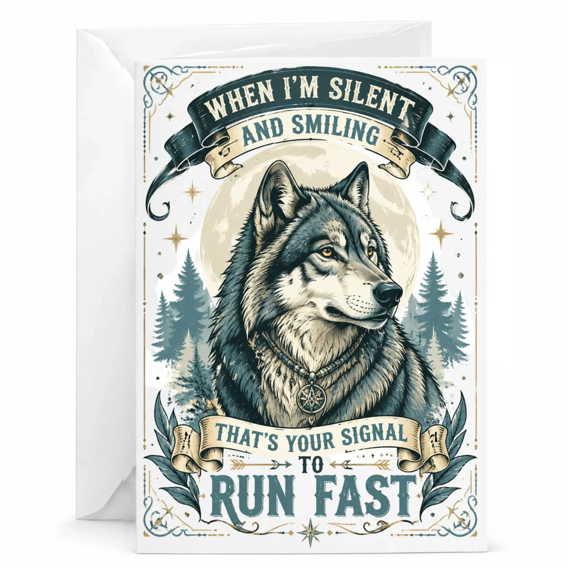 Funny Wolf Greeting Card Humorous Illustration Note