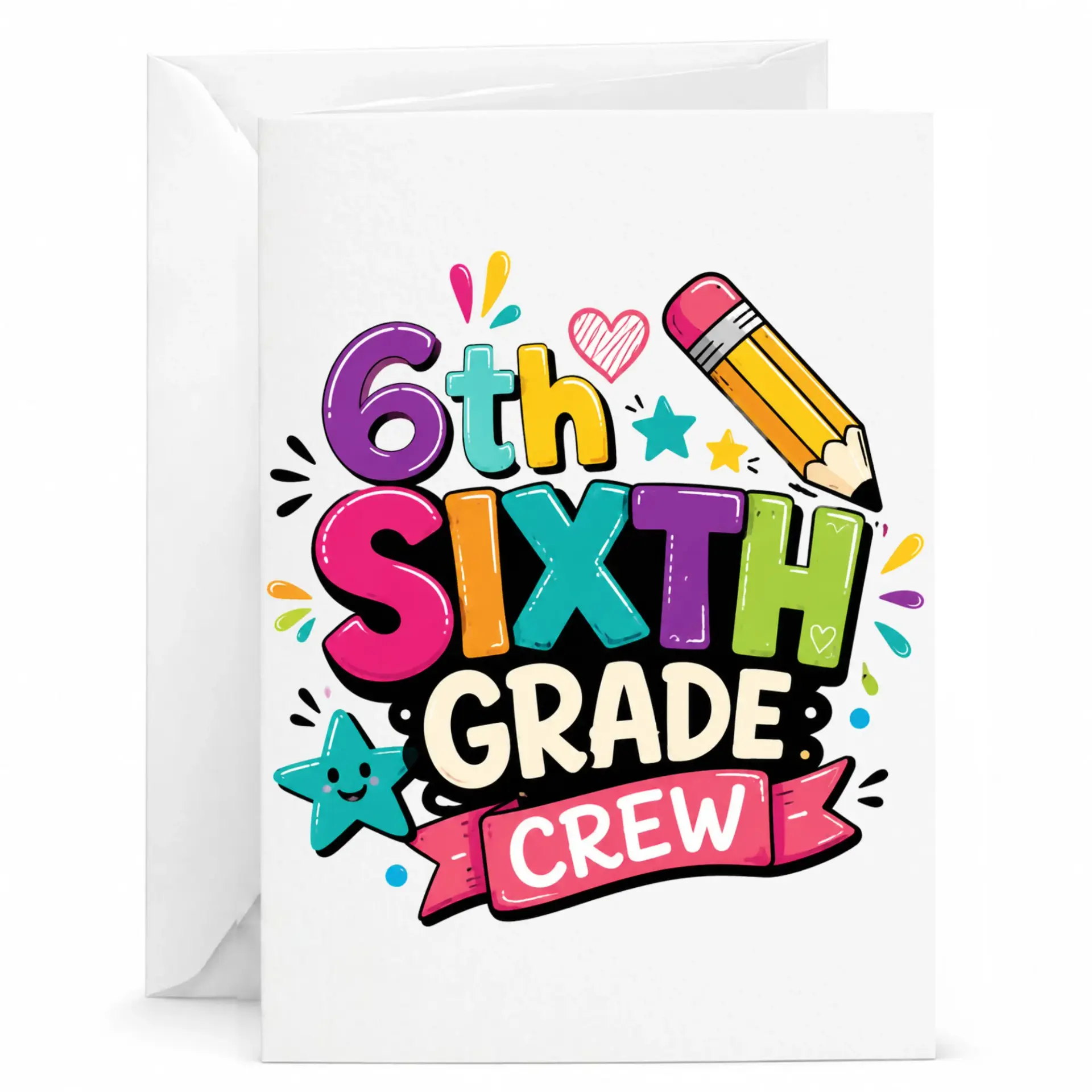 Greeting Card Sixth Crew Colorful Pencil Design for and Encouragement 5x7 Inches Folded Stationary