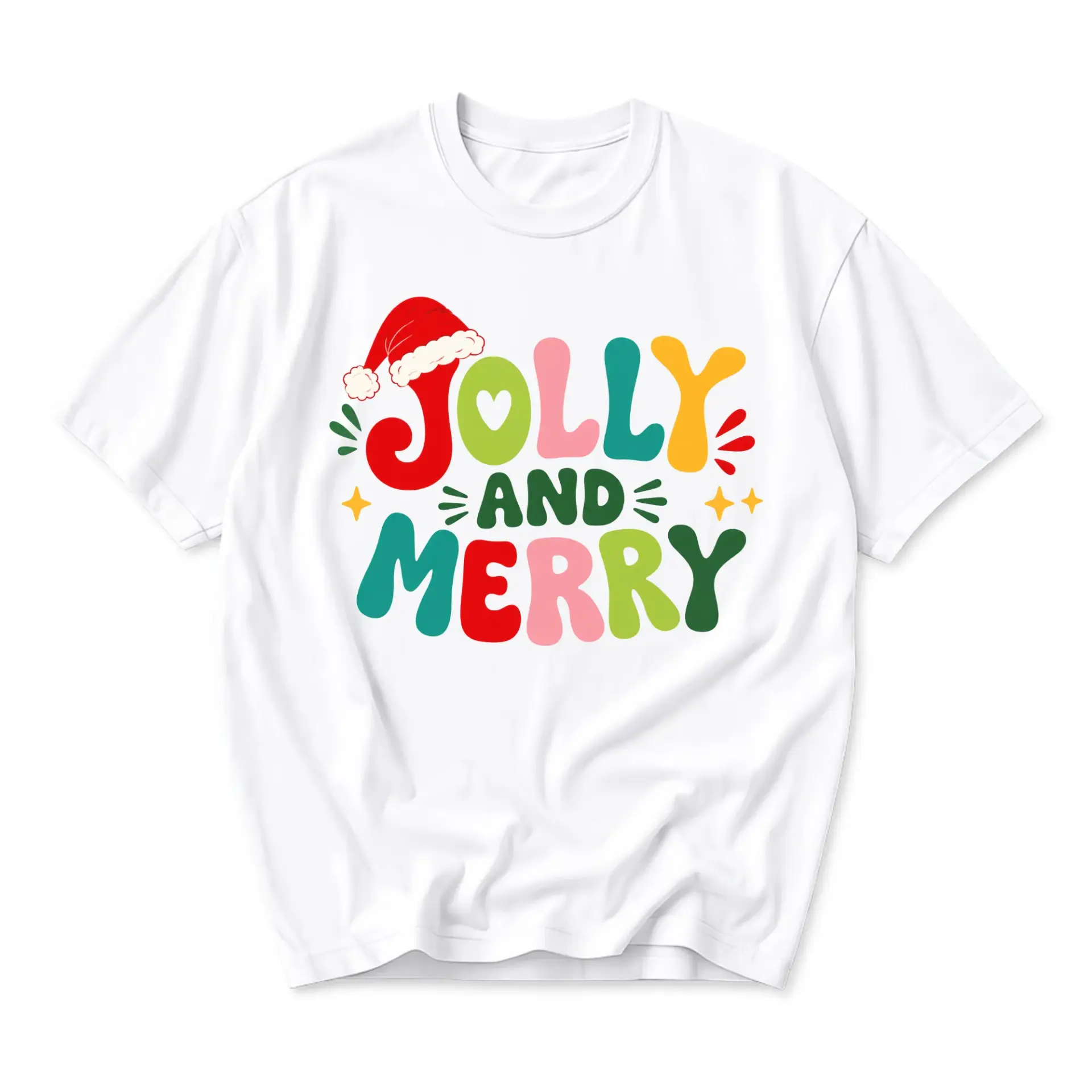 Graphic Tee Jolly and Merry Retro Holiday Shirt Unisex Casual Crew Neck