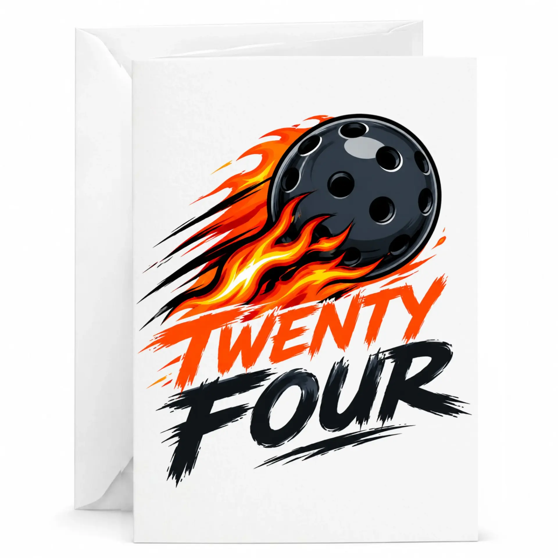 Birthday Card Twenty Four Flaming Ball Design Sporty Greeting Card for 24th Birthday Milestone Celebrations 5x7 Inches