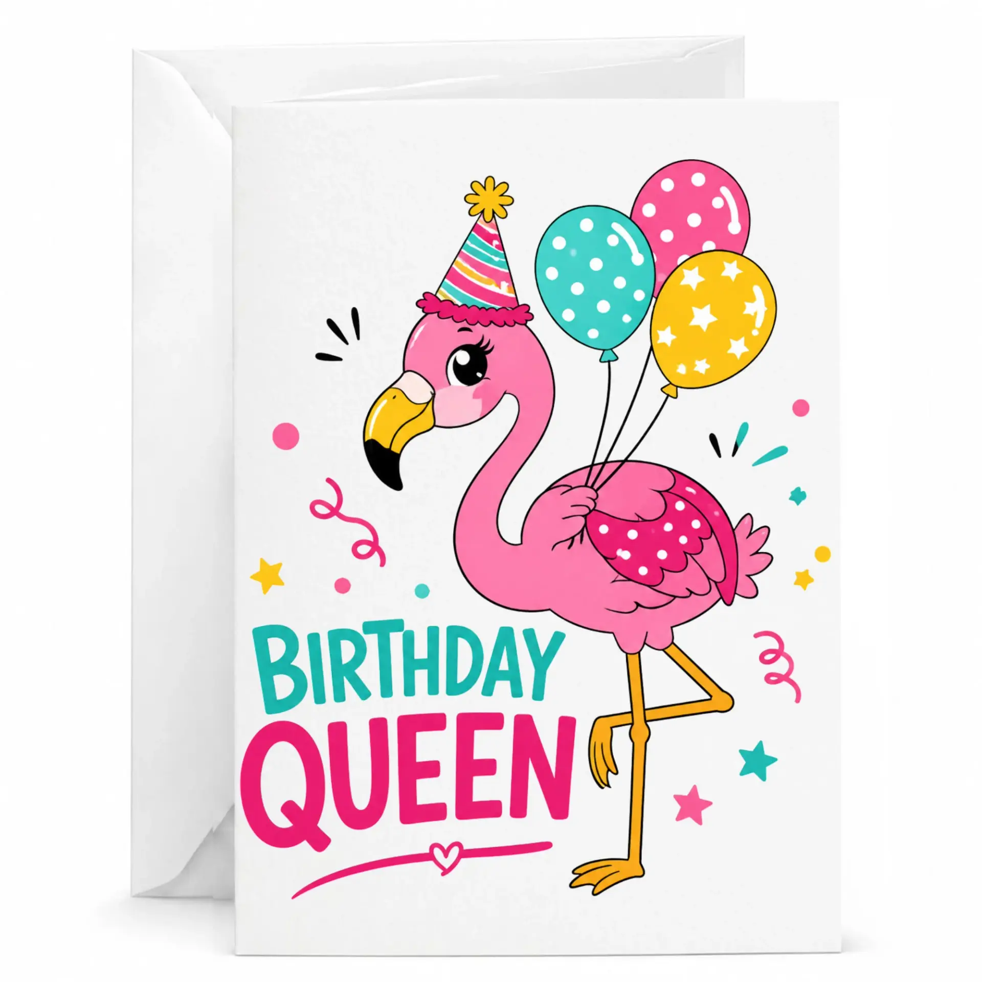 Birthday Card Birthday Queen Flamingo Illustration Folded Greeting Card for Celebration and Festive Occasion