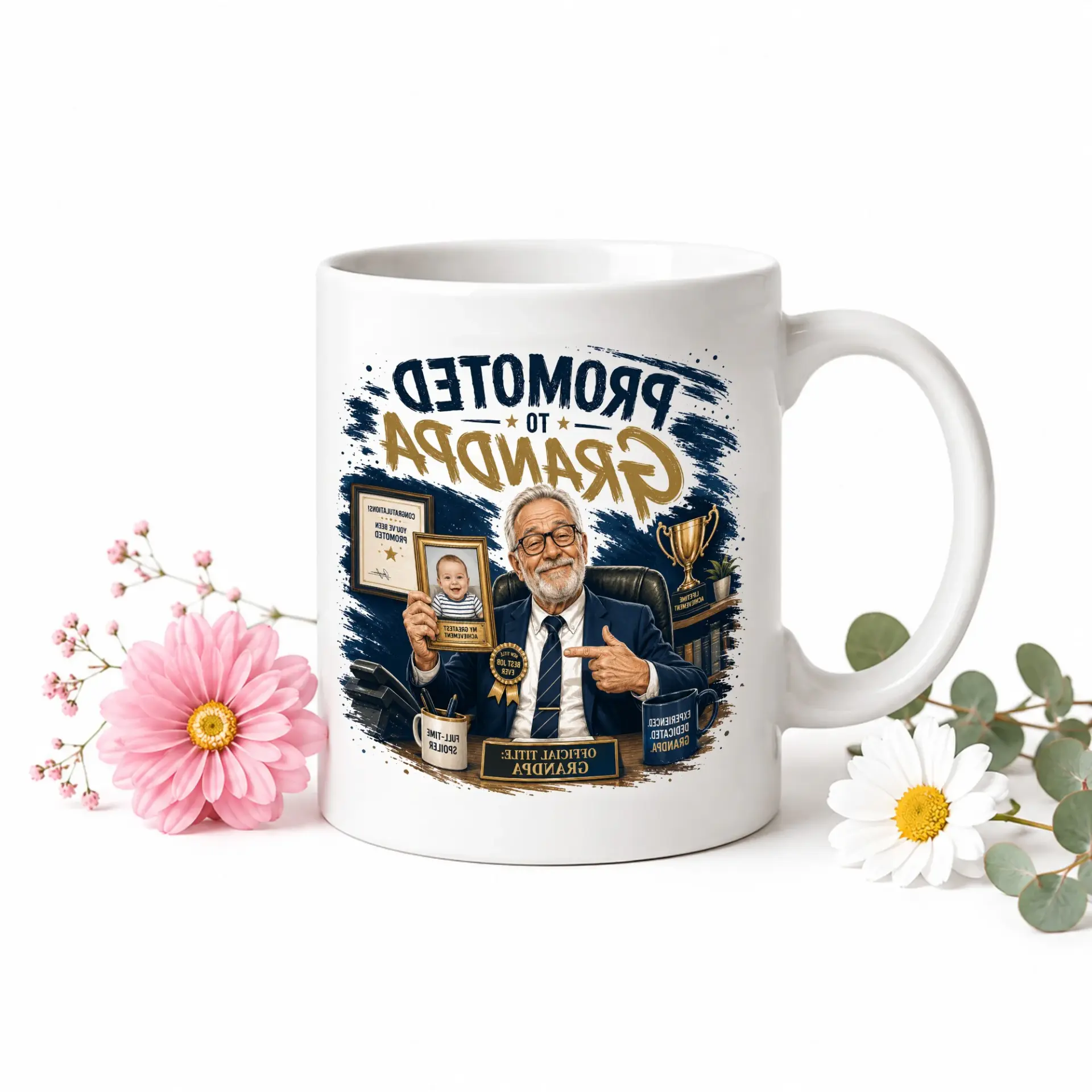 Heartfelt Promoted to Grandpa Two Ceramic Coffee Mug for Proud Grandfathers Novelty Beverage Drinkware Gift