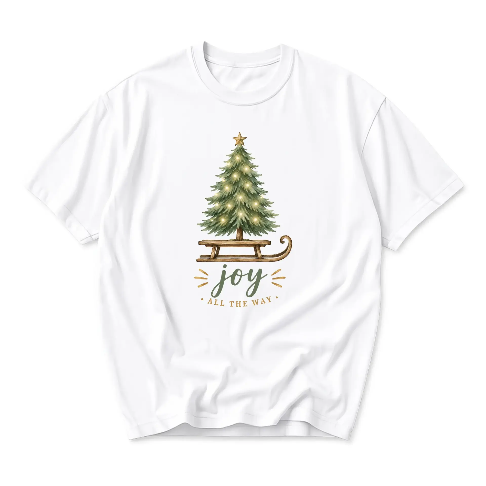 T-shirt Graphic Tee Featuring a Decorative Christmas Tree on a Sleigh