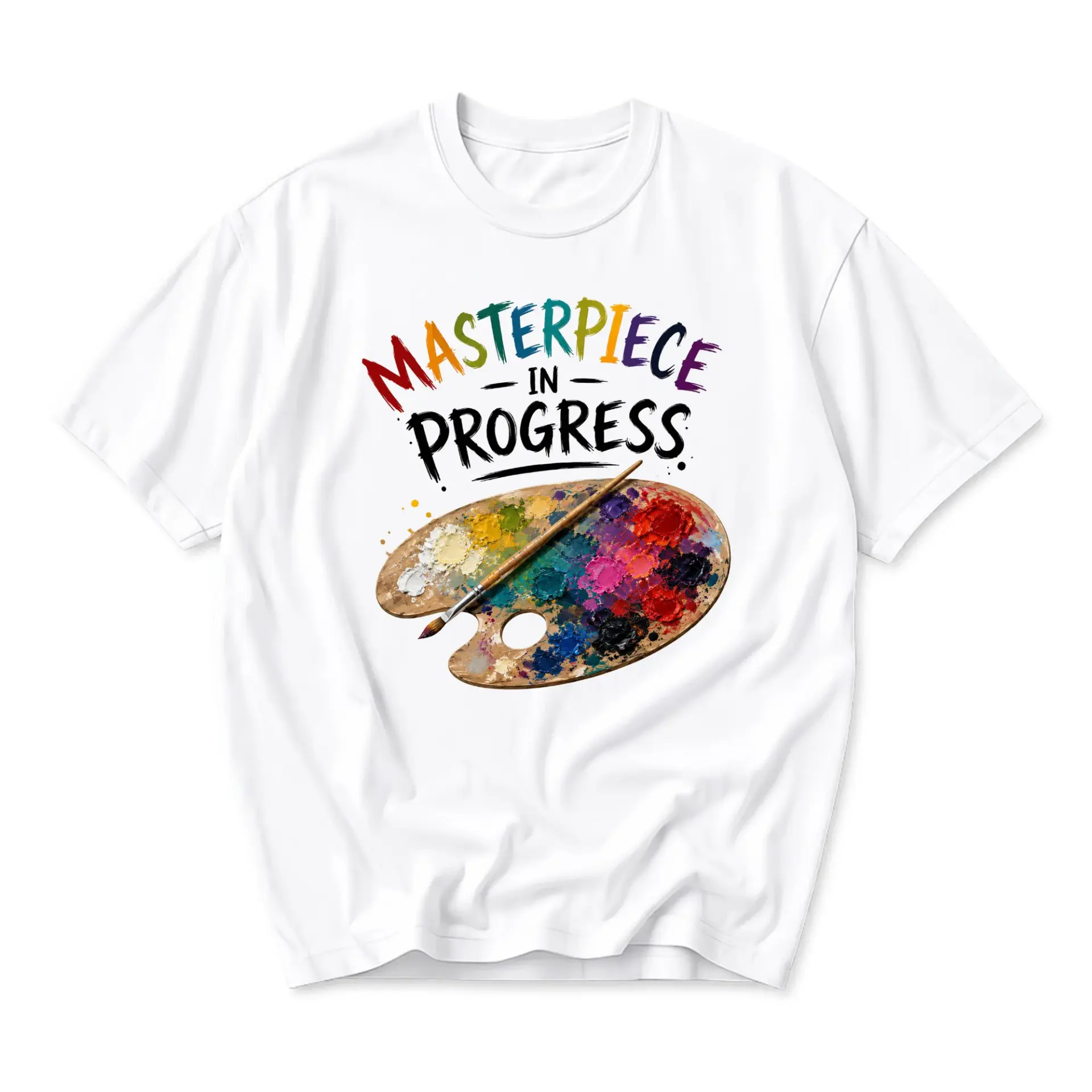 Graphic Tee Masterpiece in Progress Art Palette Print Unisex Crew Neck Casual Everyday Short Sleeve Cotton Shirt