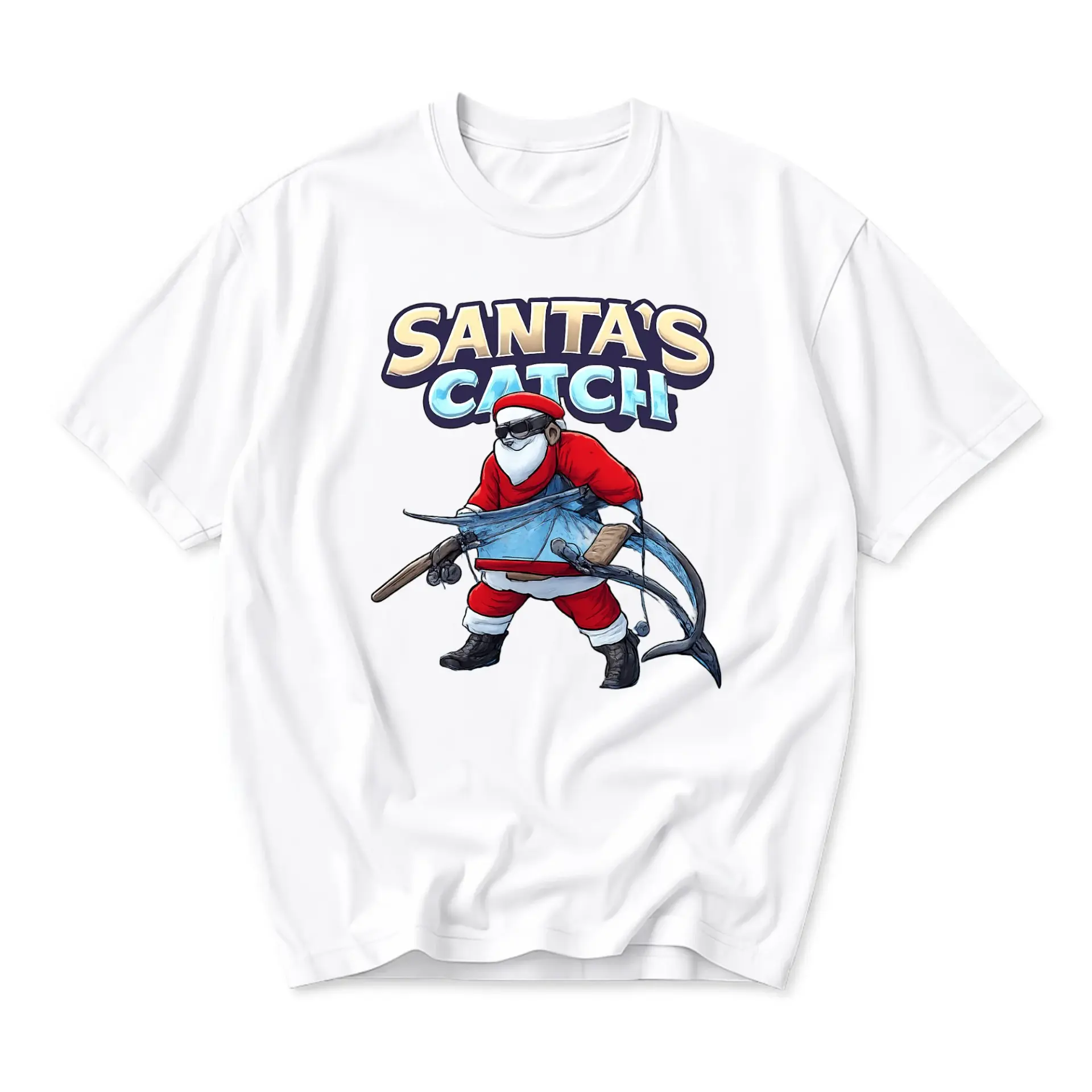 Funny Shirt Santa's Catch Graphic Tee Unisex Crew Neck Casual Cotton Blend