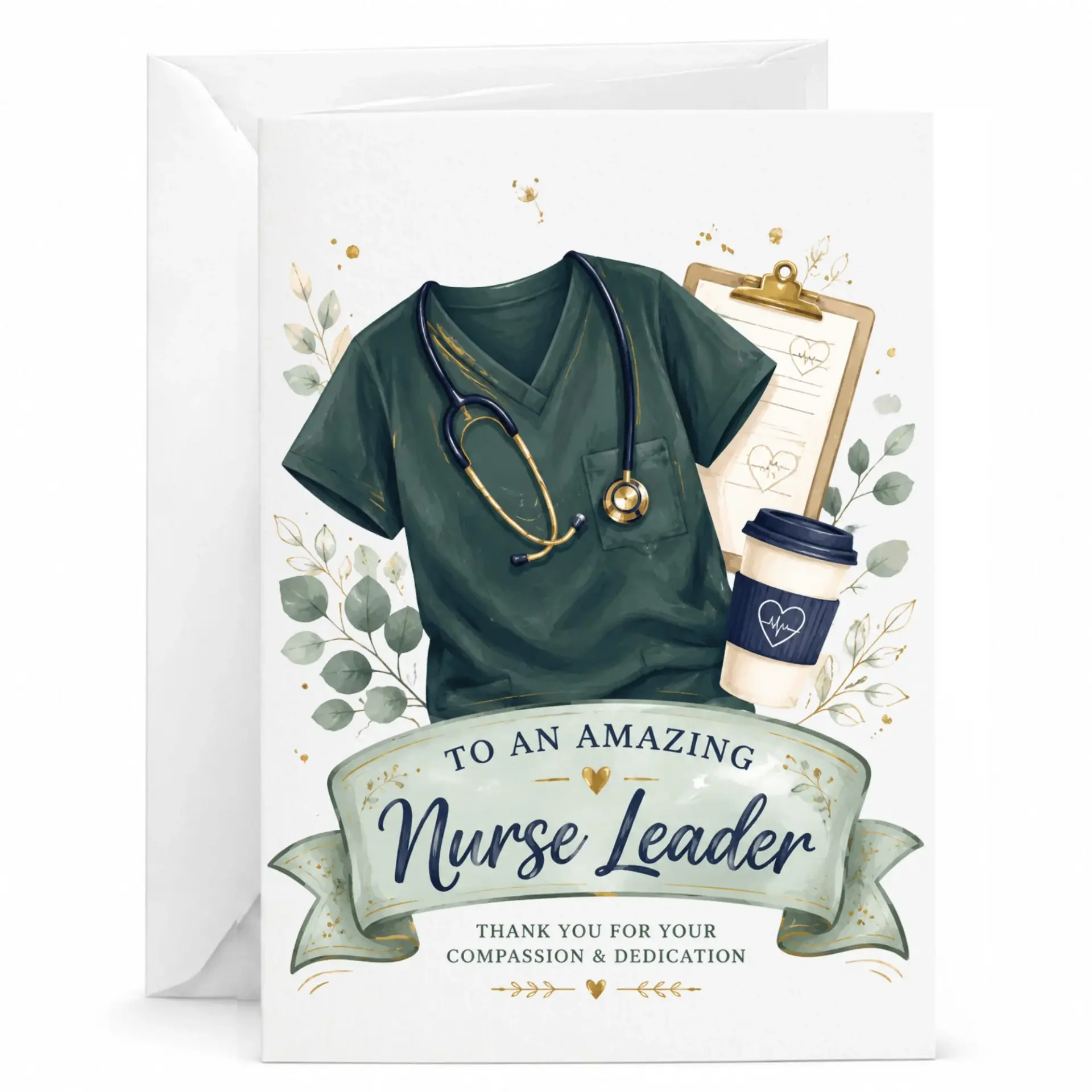 Card for Nurse Appreciation Gift with Medical Scrub Stethoscope Design and Professional Illustration