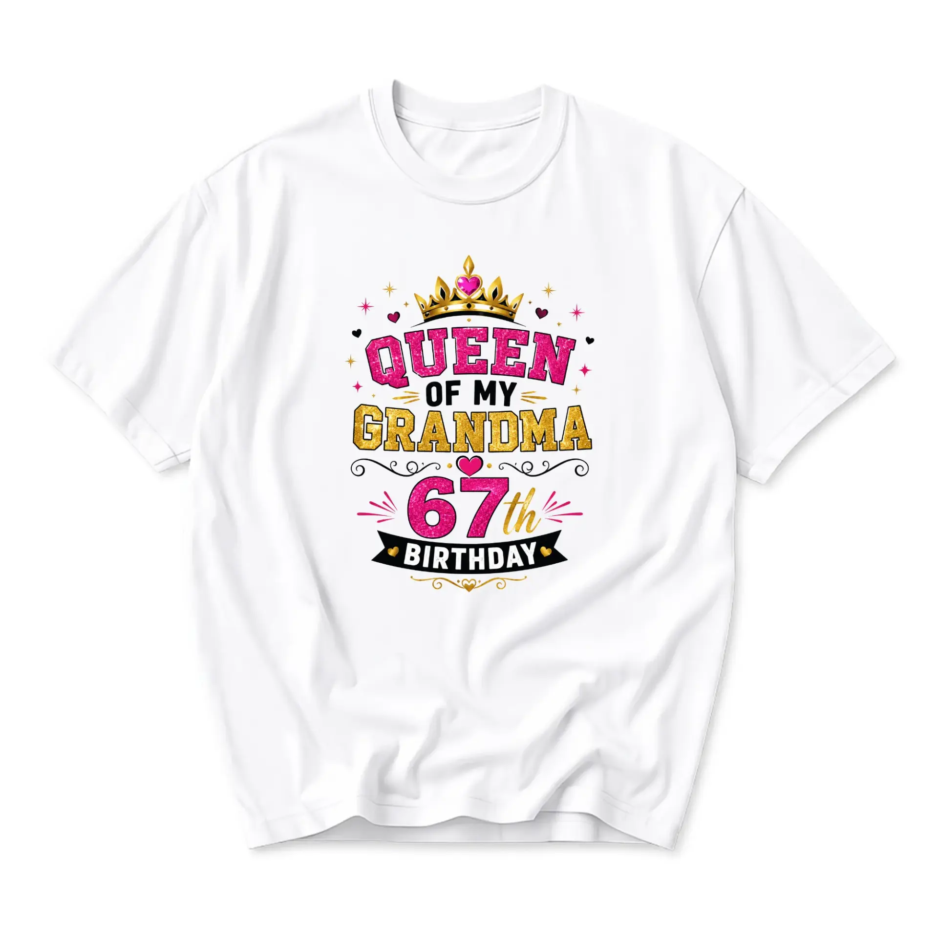 Graphic Tee Queen of My Grandma 67th Birthday Shirt Unisex Casual Cotton Blend Crew Neck Apparel for Family Celebration