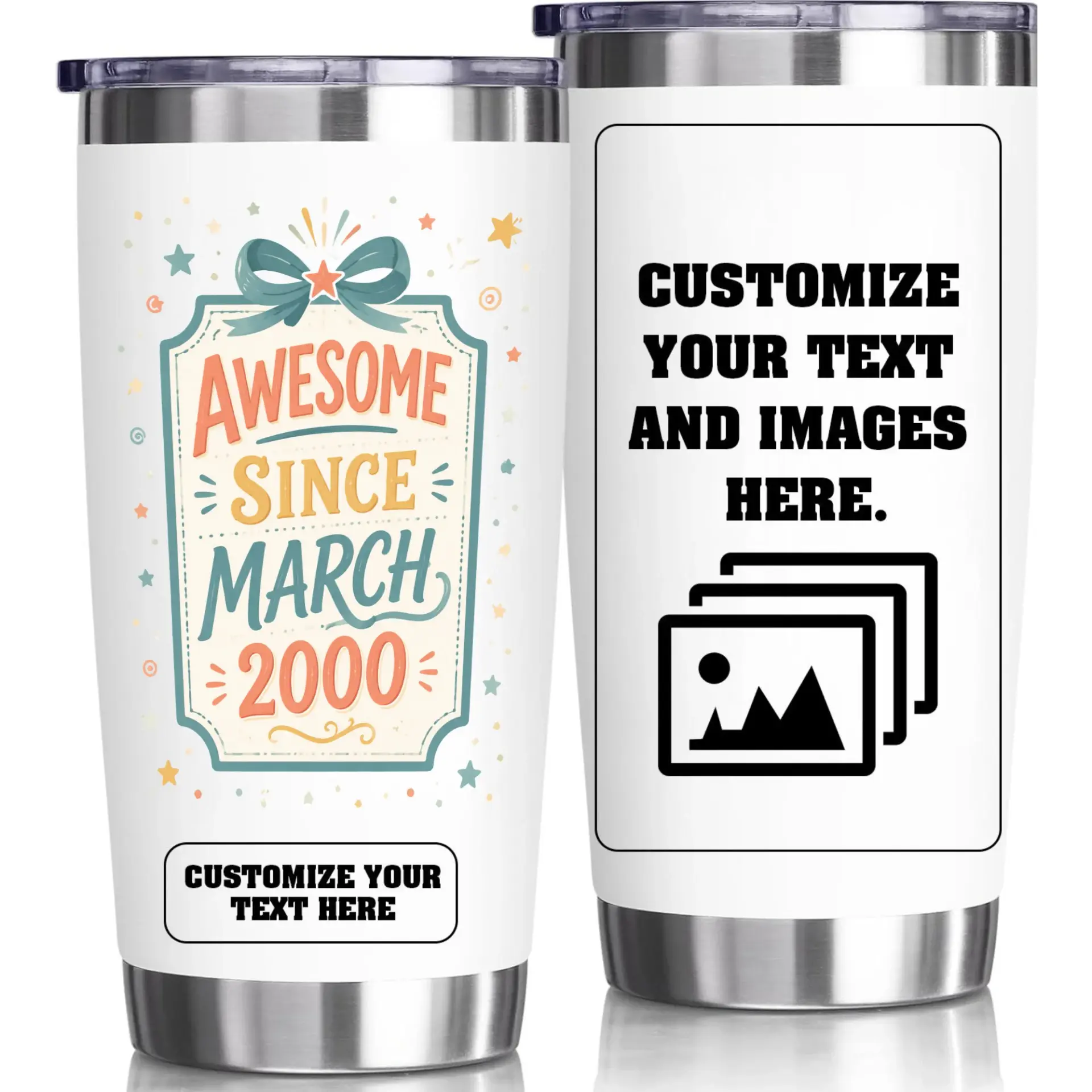 Stainless Steel Tumbler 20oz Personalized Birthday Gift Awesome Since March 2000 Insulated Travel Cup with Lid