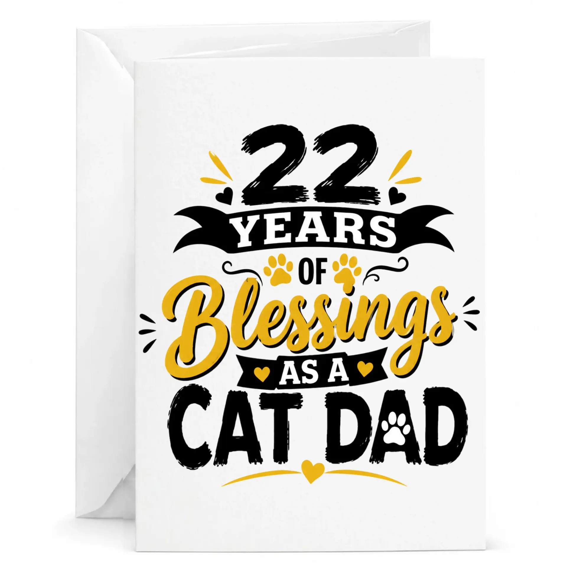 Funny Cat Dad Anniversary Card 22 Years of Blessings Greeting Card for Pet Parent with Matching White Envelope