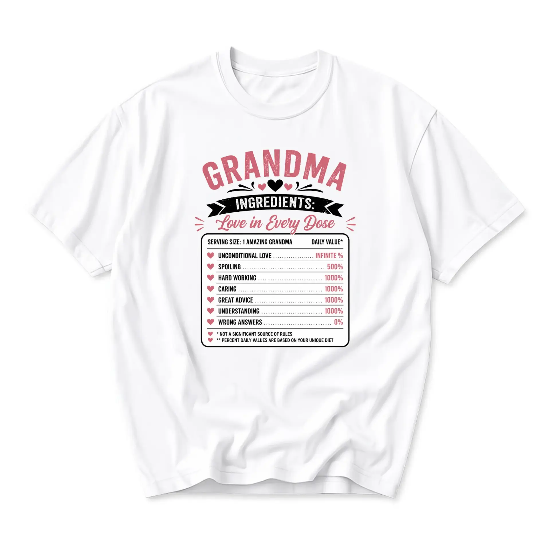 Funny Shirt Grandma Ingredients Nutritional Graphic Tee Cute Unisex Crew