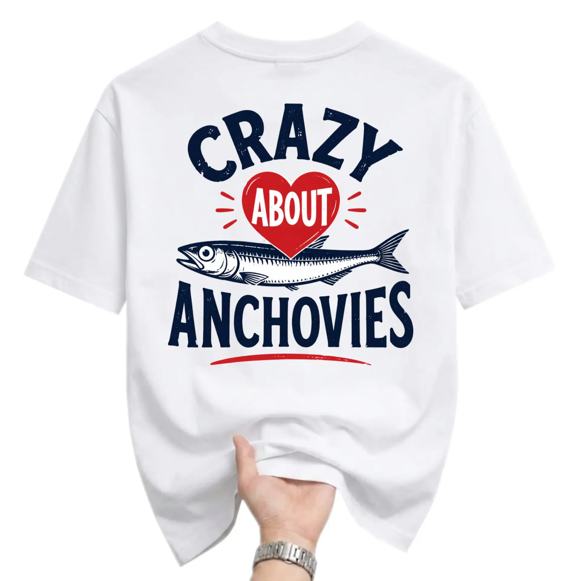 Funny Shirt Crazy About Anchovies Graphic Tee Casual Cotton Crew Neck