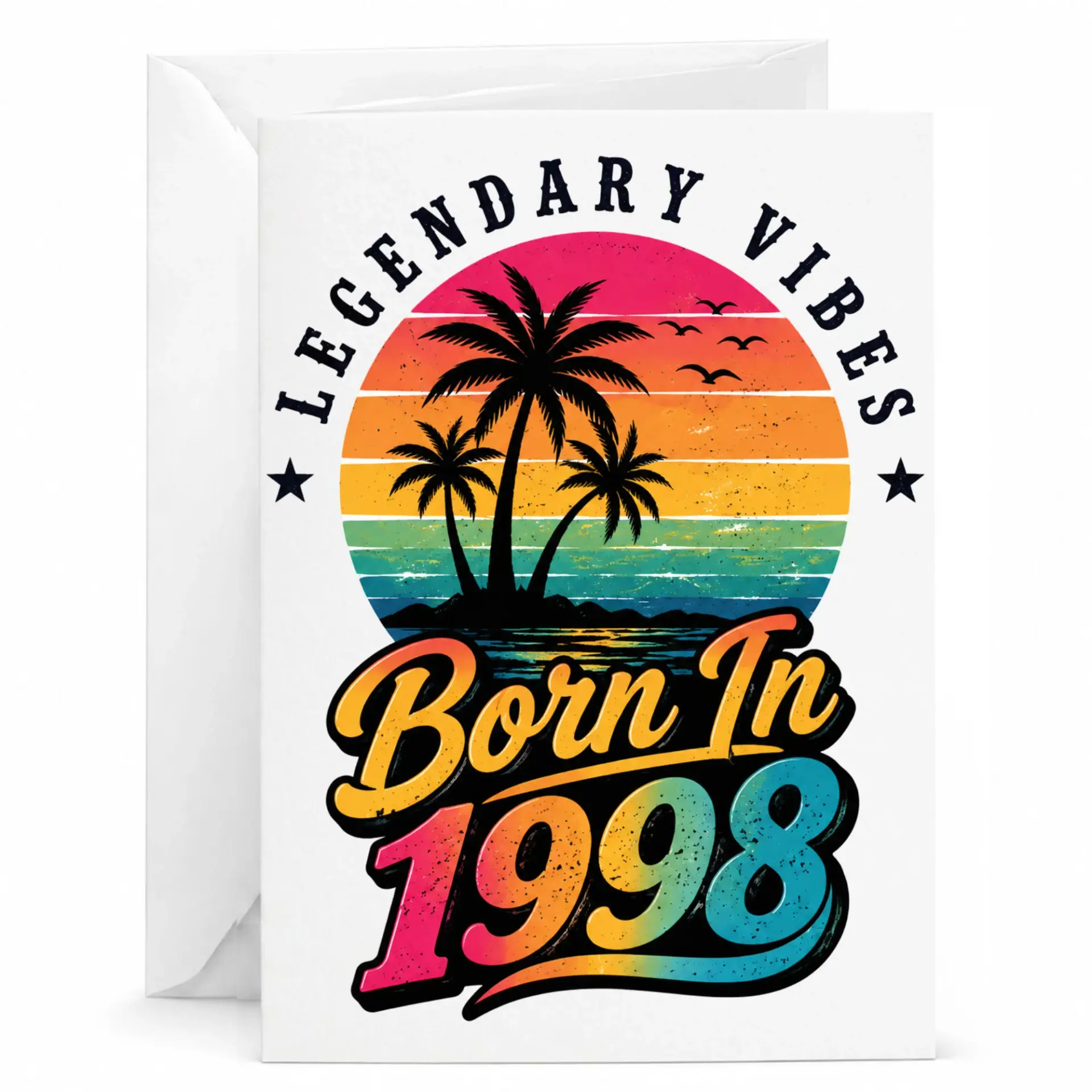 Birthday Card Legendary Vibes Born in 1998 Retro Sunset Greeting Card for Milestone Celebration