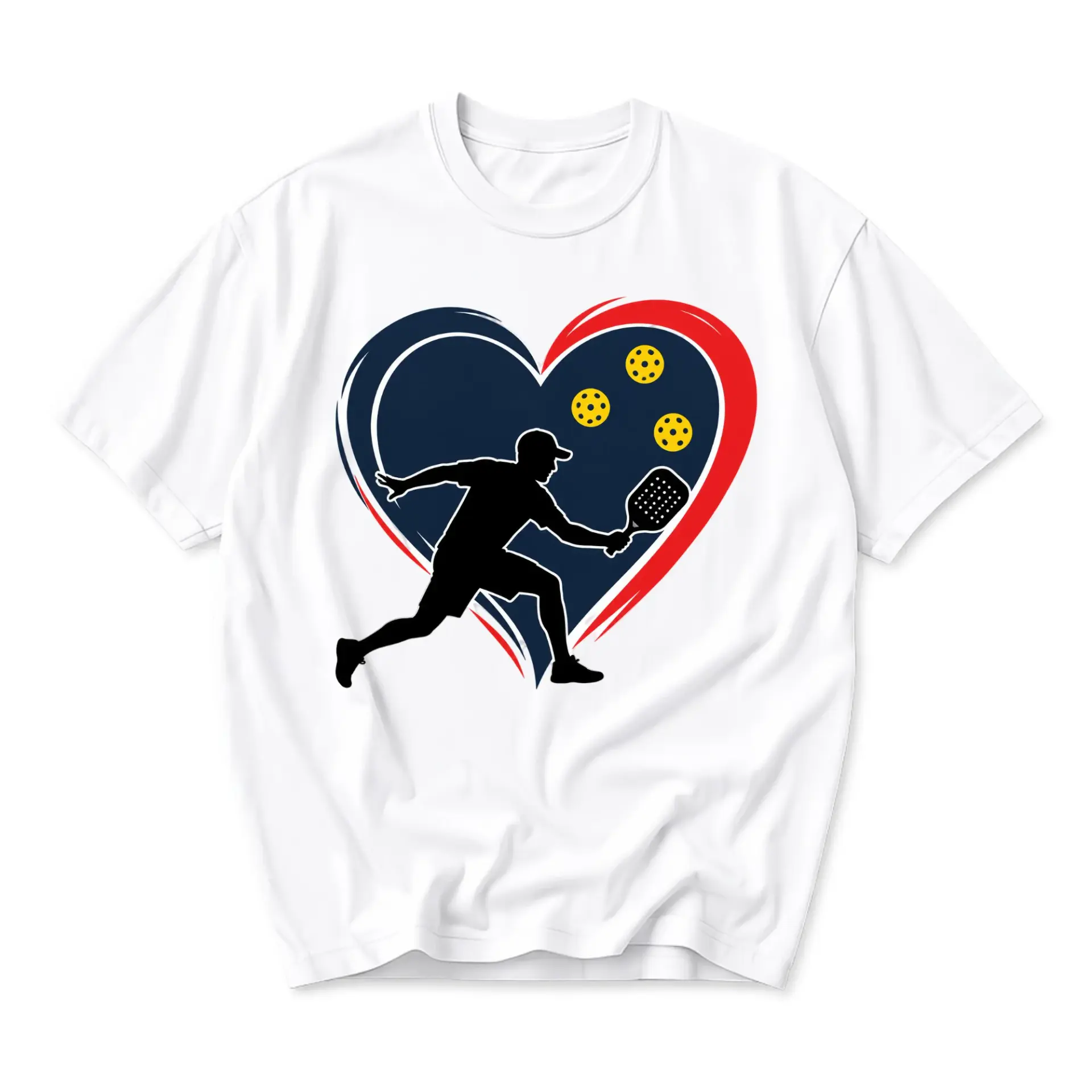 Graphic Tee Pickleball Player Silhouette in Heart Shape Design Unisex Casual Cotton Short Sleeve Crew Neck Shirt