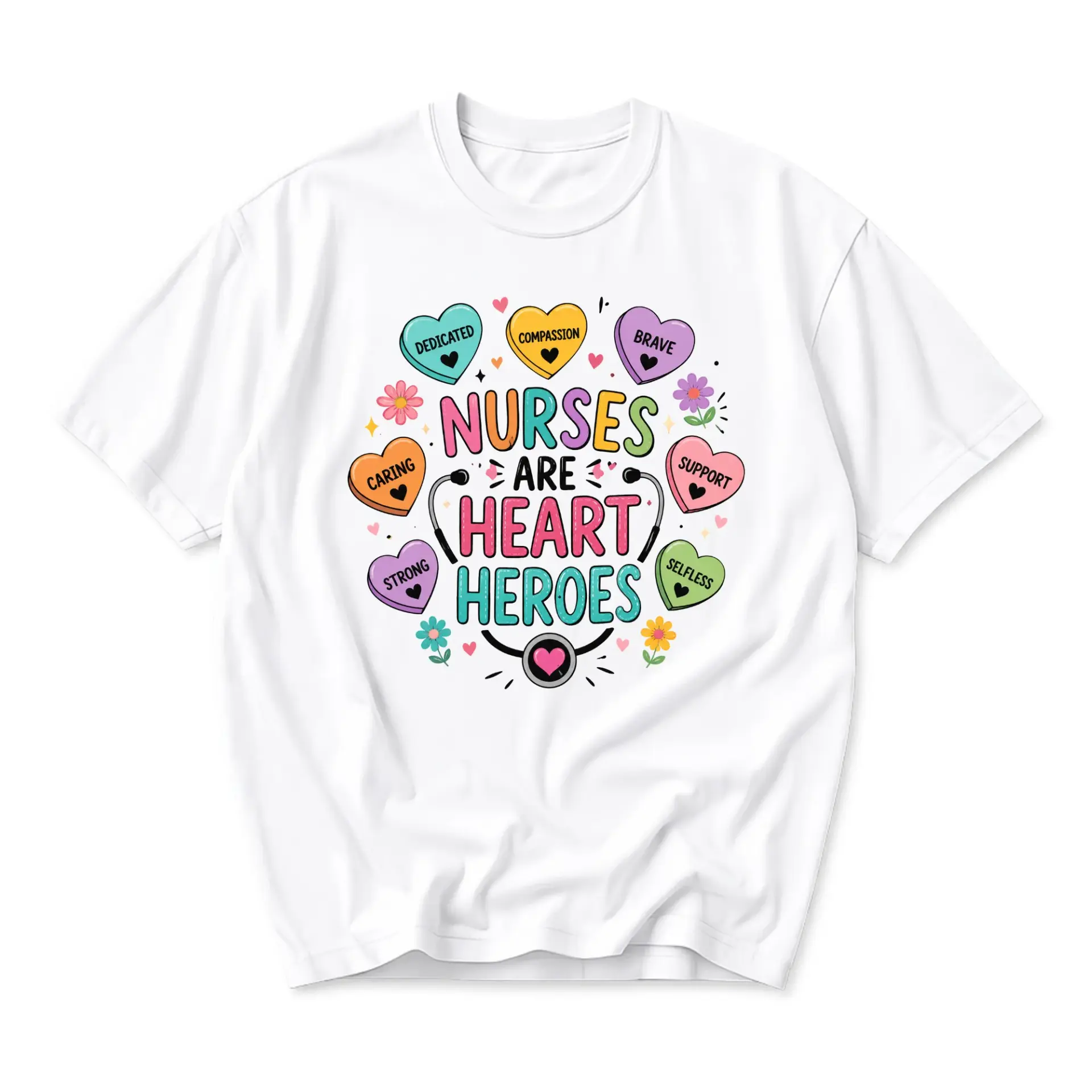 Graphic Tee Nurses Are Heart Heroes Unisex Shirt Soft Cotton Apparel for Healthcare Professionals and Nurses