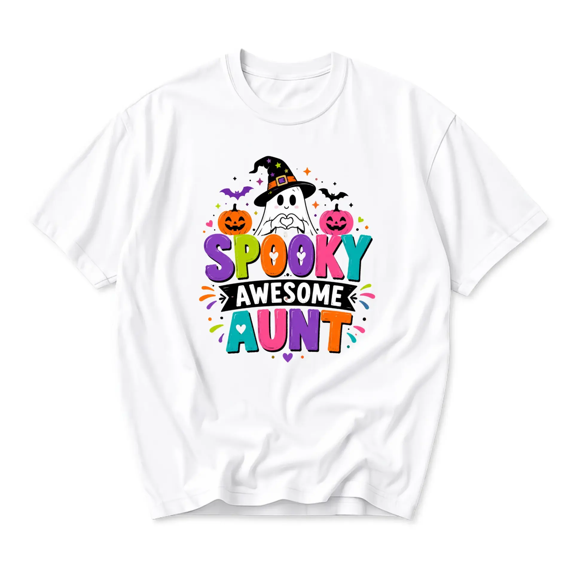Funny Shirt Spooky Awesome Aunt Halloween Graphic Tee Casual Unisex Crew Neck Short Sleeve Soft Cotton Apparel White