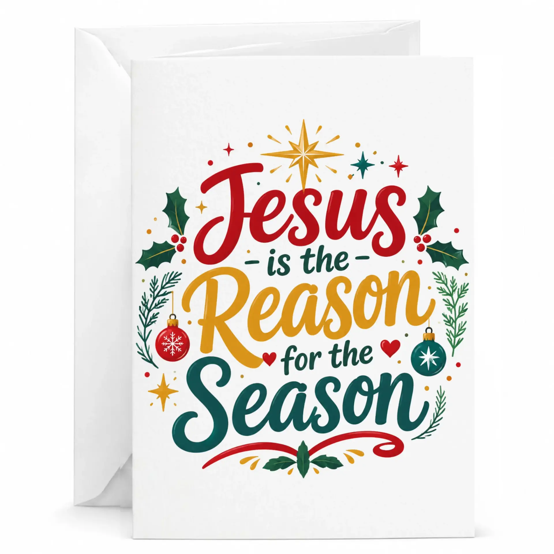 Greeting Card Jesus Is the Reason for the Season Festive Religious Holiday Stationery for Friends and Family