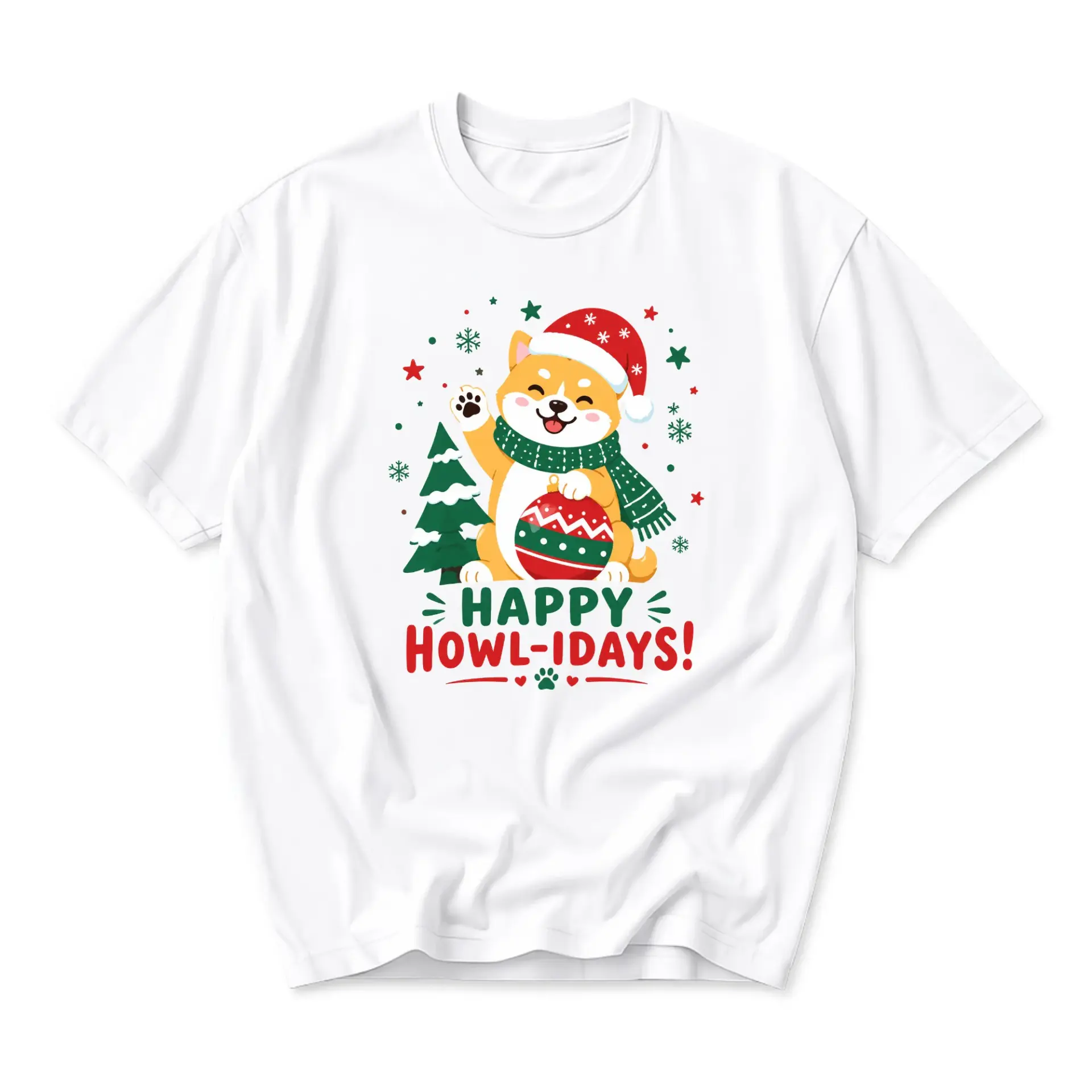 Funny Shirt Happy Howl-Idays Shiba Inu Dog Christmas Graphic Tee Unisex