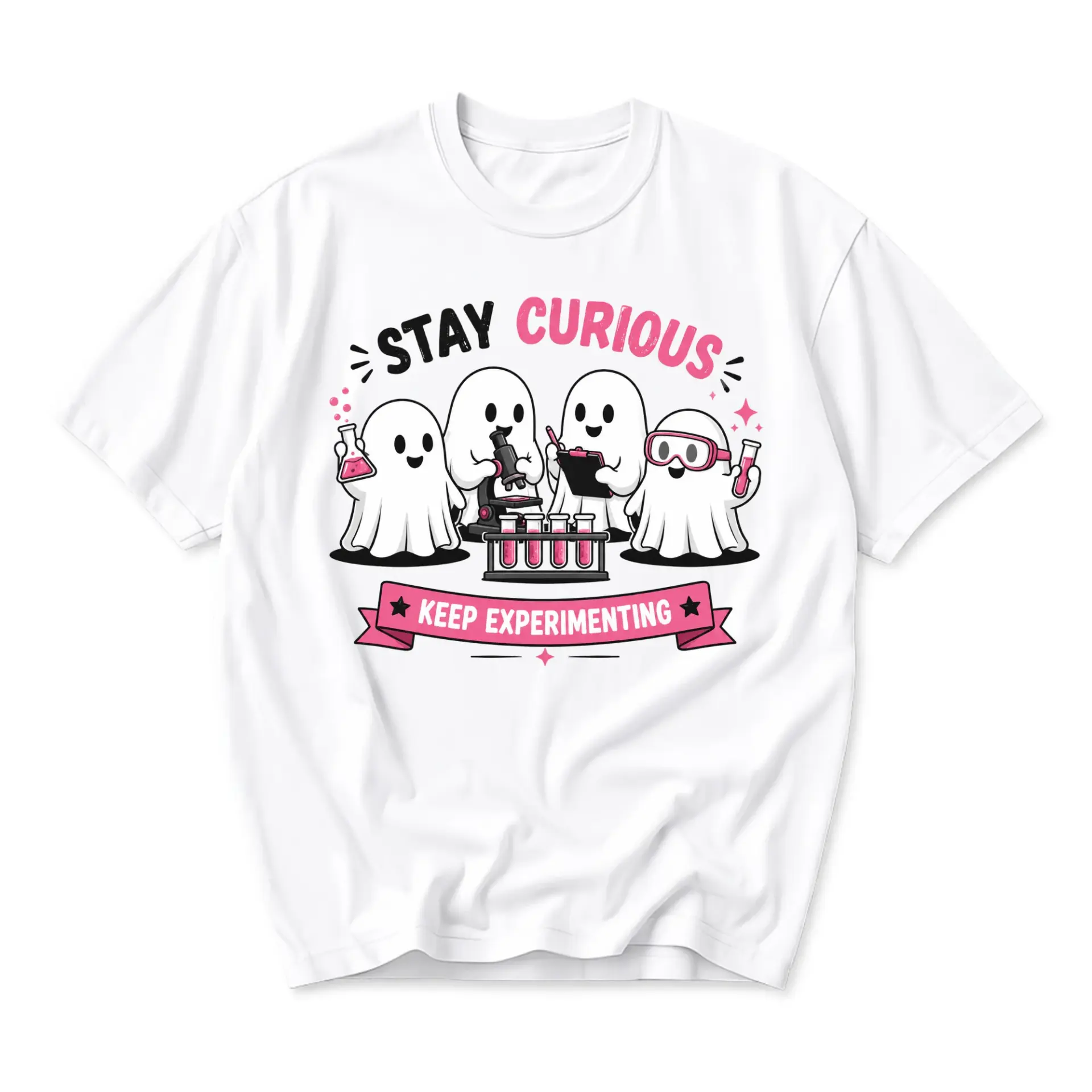 Graphic Tee Stay Curious Keep Experimenting Science Theme Unisex Crew Neck Casual Shirt for Everyday Comfort