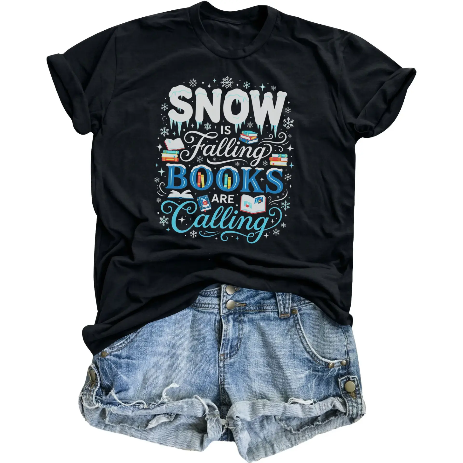 Graphic Tee Snow Is Falling Books Are Calling Reader Unisex Shirt Winter Reading Enthusiast Gift Casual Apparel Top