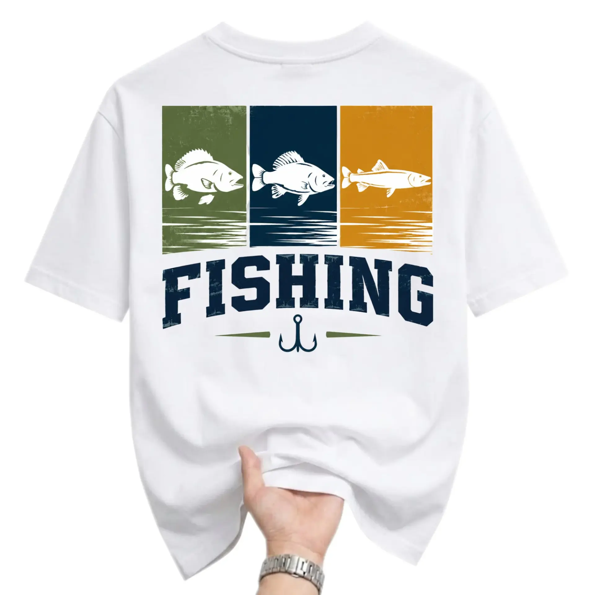 Graphic Tee Fishing T-Shirt Unisex Crew Neck Apparel with Outdoor Lake Fish