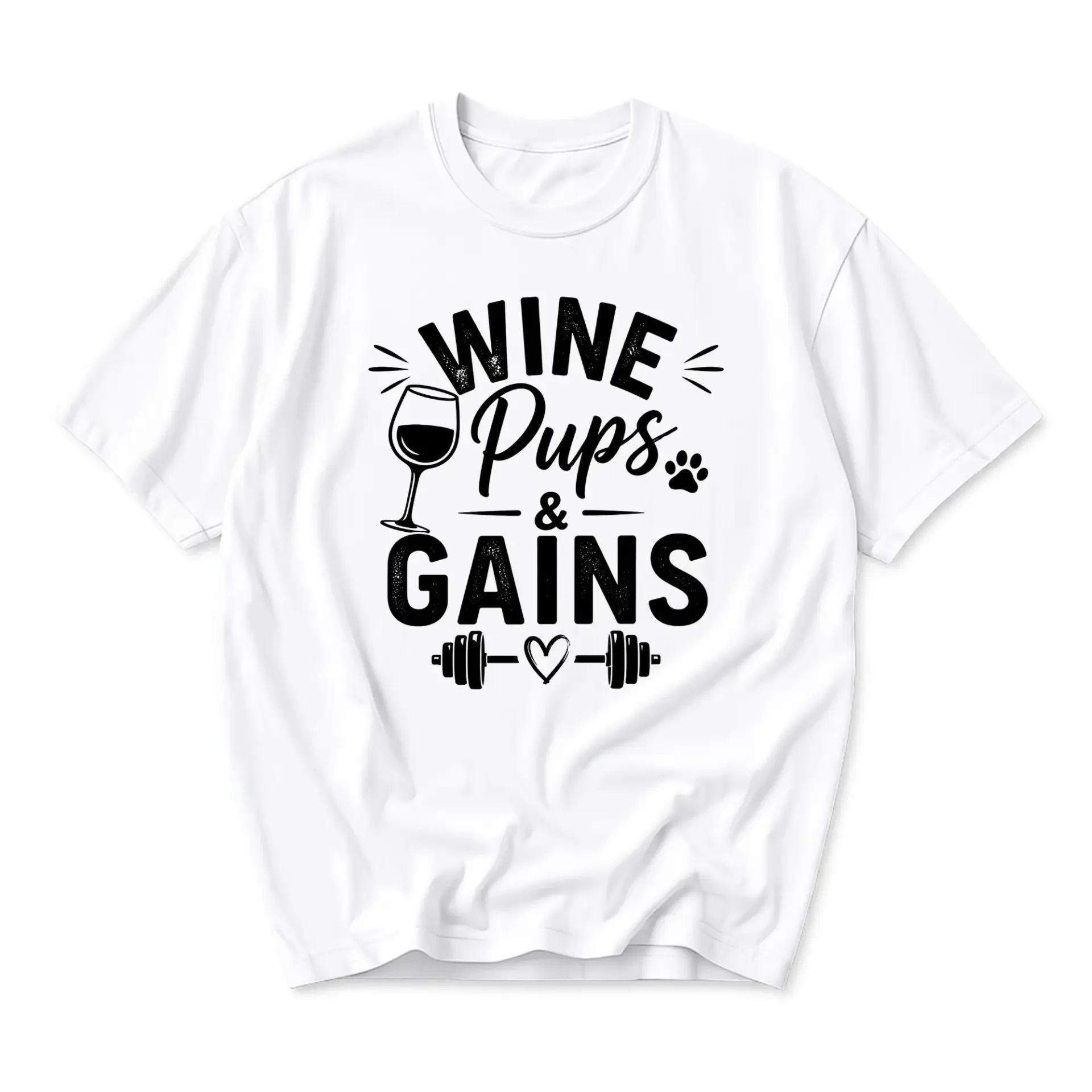 Funny Shirt Wine Pups and Graphic Tee Unisex Crew Neck Casual Everyday Wear