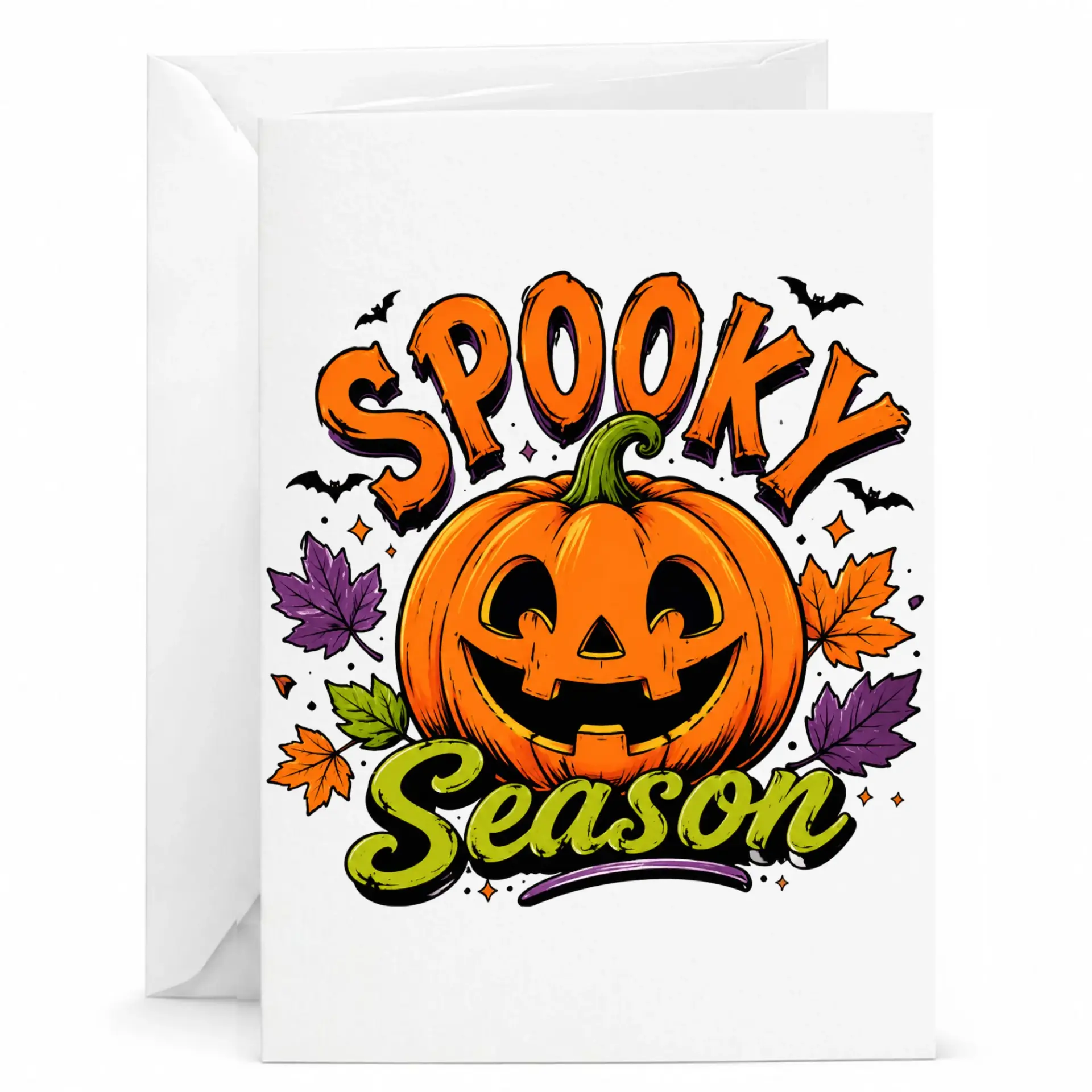 Funny Spooky Season Greeting Card with Pumpkin Illustration for Fall Holidays and Autumn Greeting Stationery 5x7 Inches
