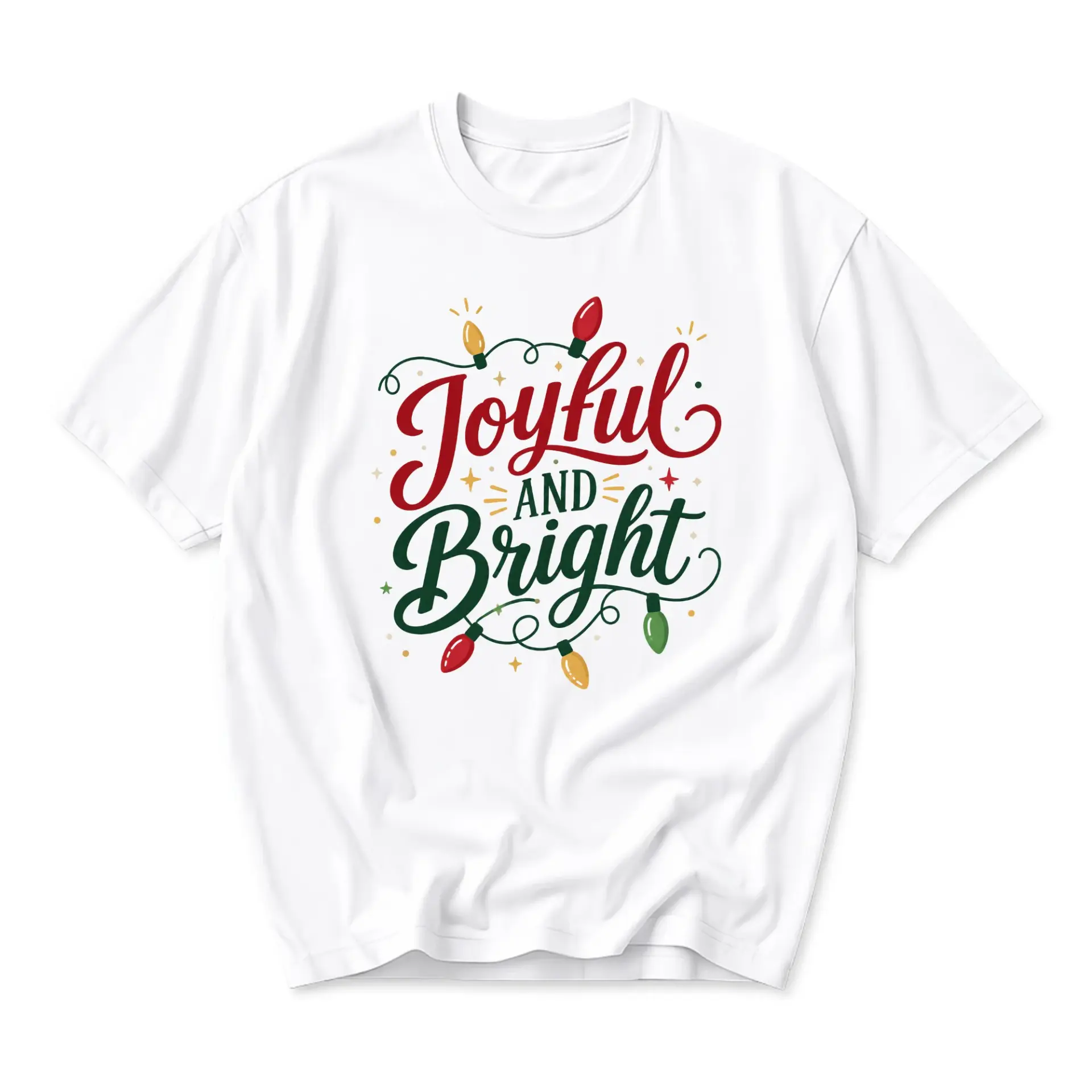 Graphic Tee Joyful and Bright Holiday Message Short Sleeve Unisex Crew Neck Cotton Blend Casual Everyday Apparel Shirt