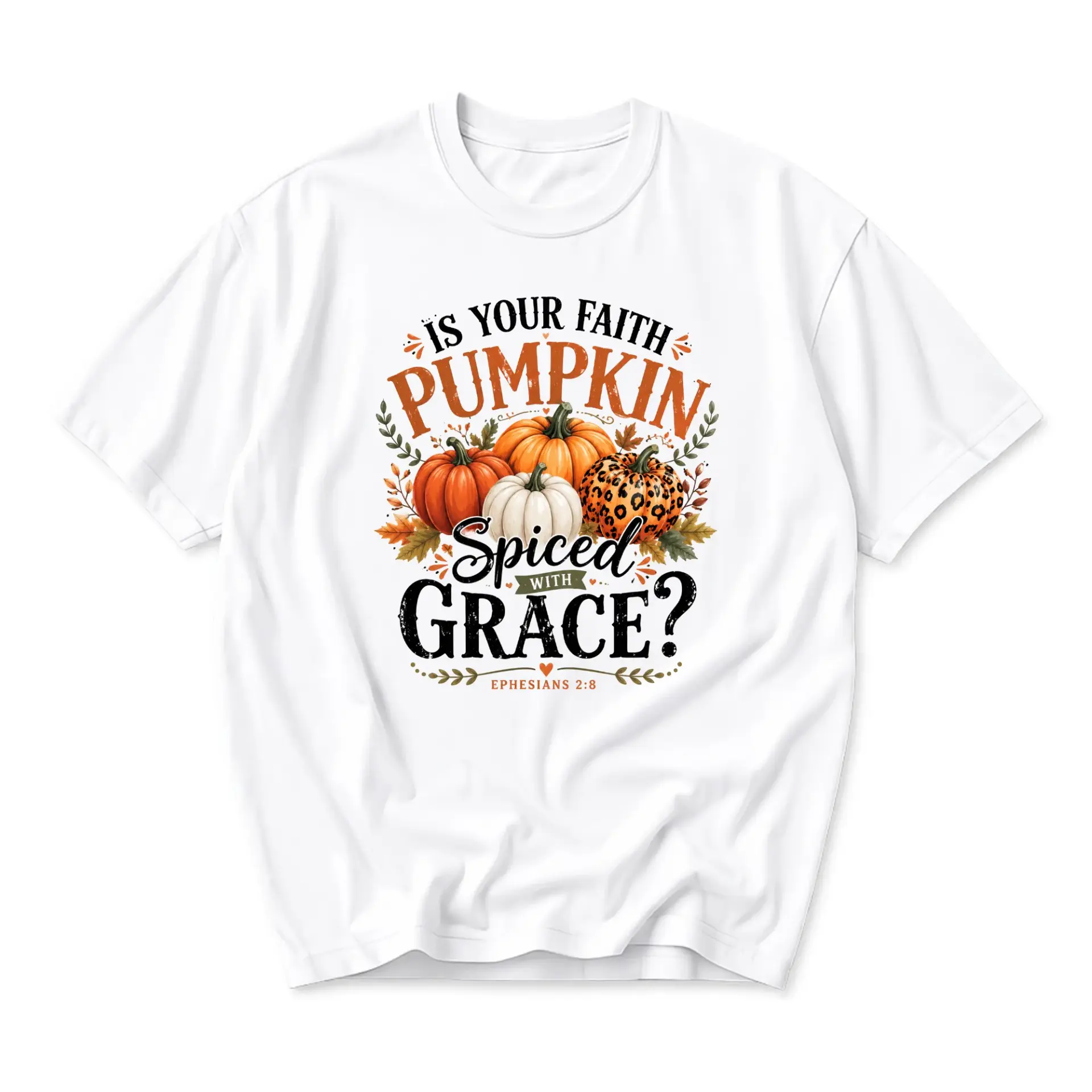 Graphic Tee Is Your Faith Pumpkin Spiced with Grace Fall Season Unisex Casual Crew Neck Comfortable Cotton Shirt