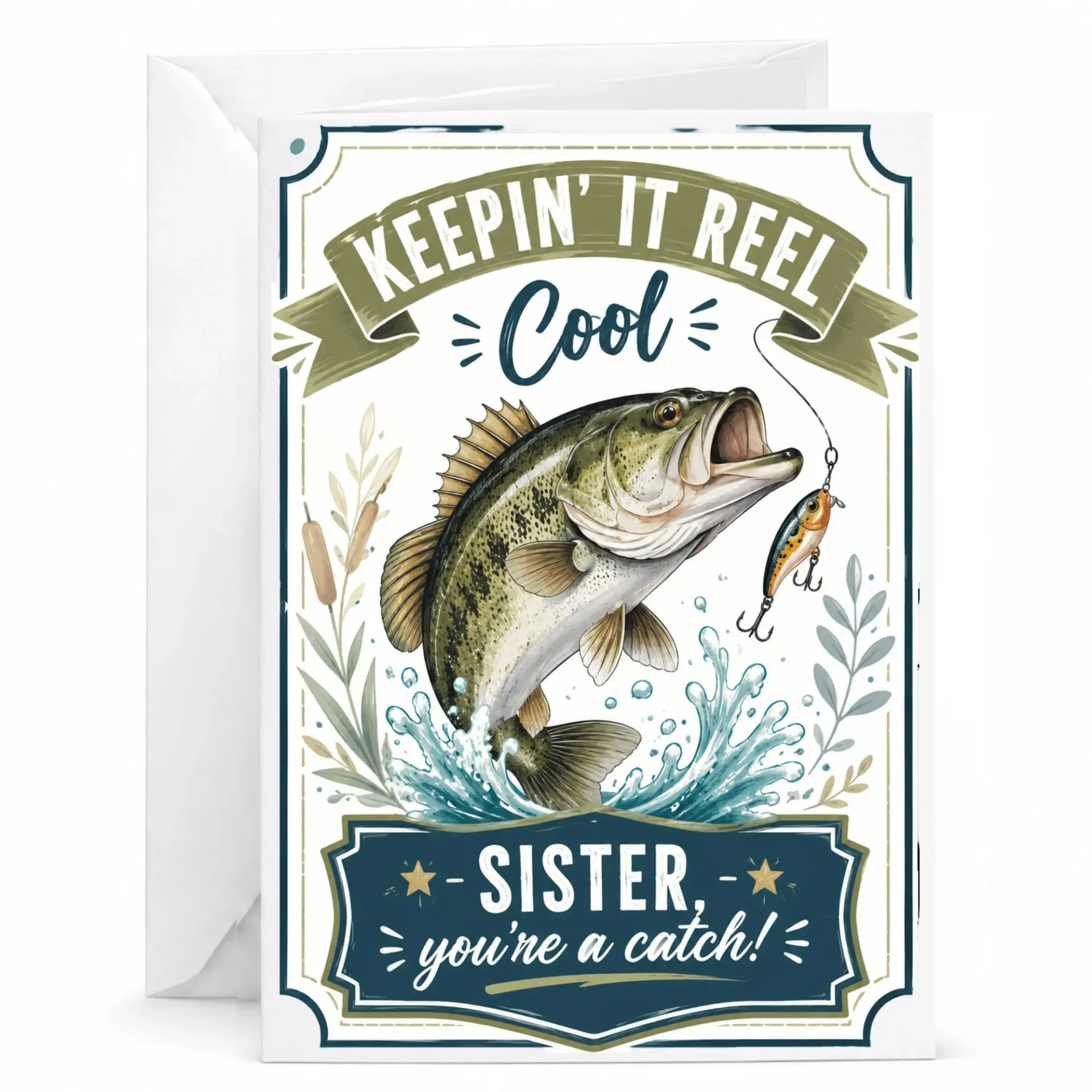 Funny Fishing Greeting Card for Sister Keepin It Cool Theme Decorative Fisherman Enthusiast