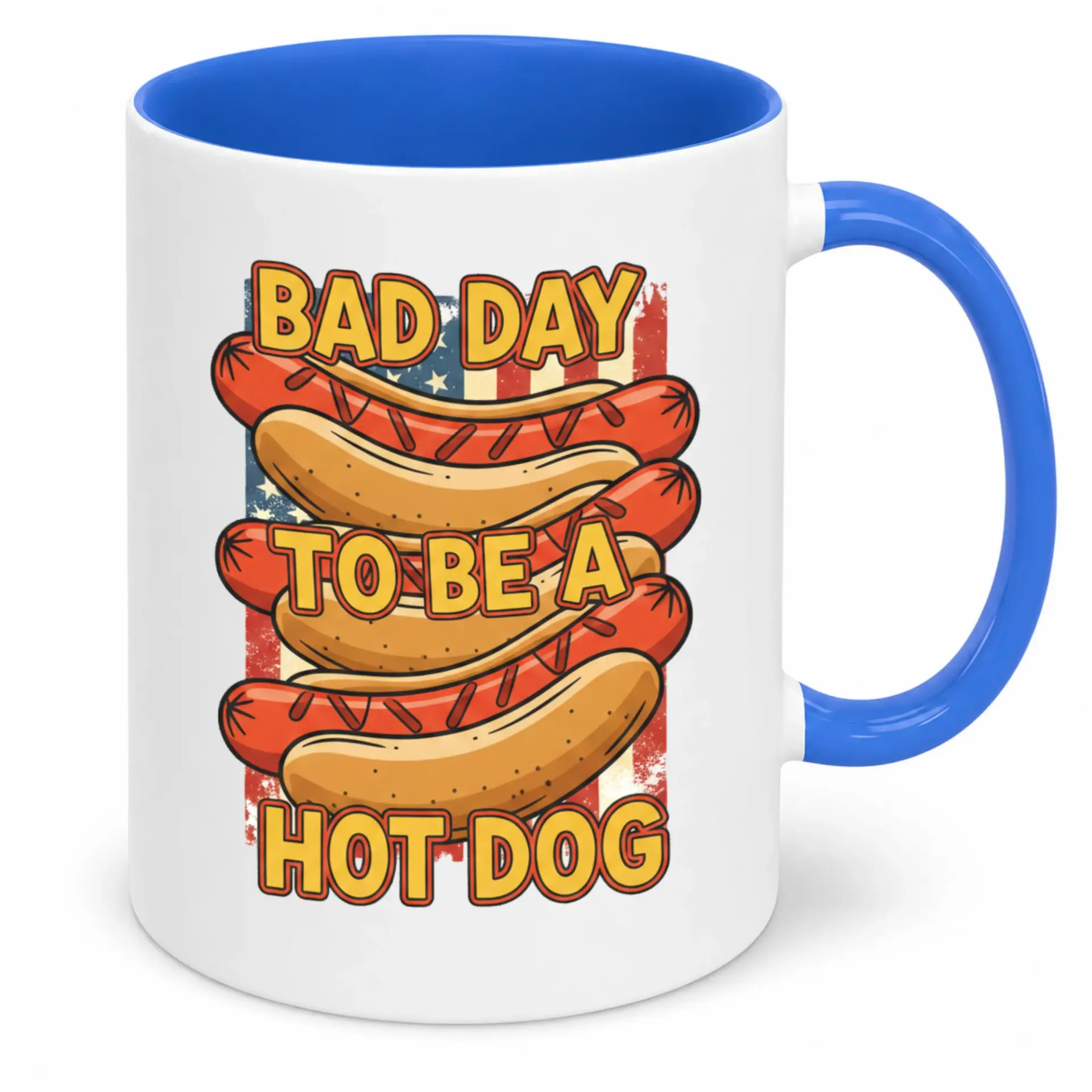 Funny Hot Dog Coffee Mug, Distressed American Flag Ceramic Drinkware, Humorous Beverage Cup for Home Office Kitchen, Gag Gift Idea