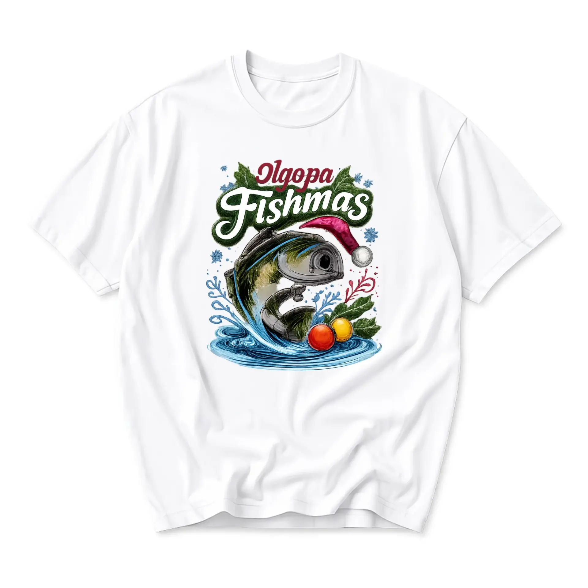 Funny Shirt Olgopa Fishmas Fishing Holiday Graphic Tee Unisex Casual Crew