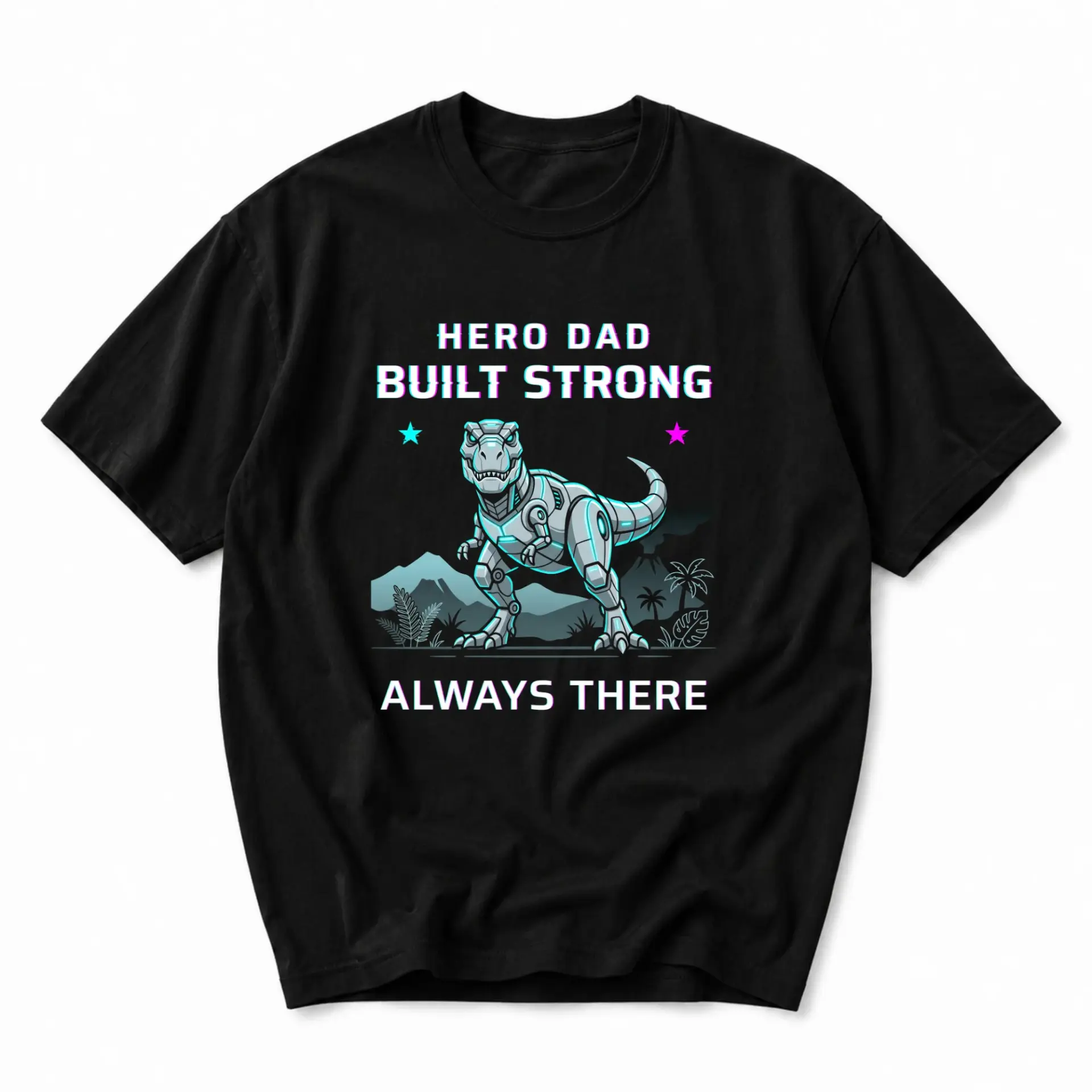Graphic Tee Hero Dad Built Strong Dinosaur Print Unisex Crew Neck Casual Everyday Short Sleeve Cotton Blend T-Shirt