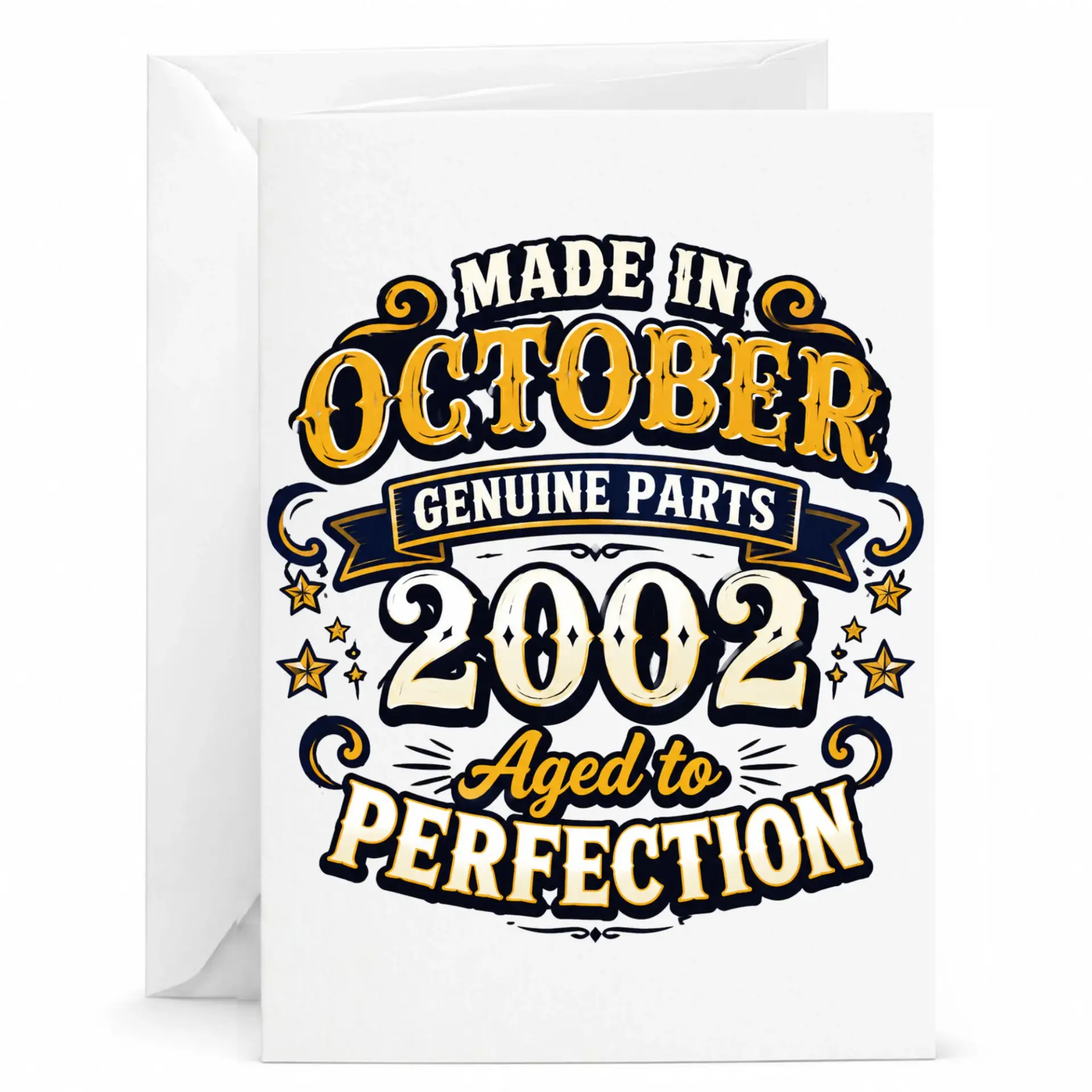 Greeting Card Made in October 2002 Genuine Parts Aged to Perfection Vintage Style Design for Birthday Celebration