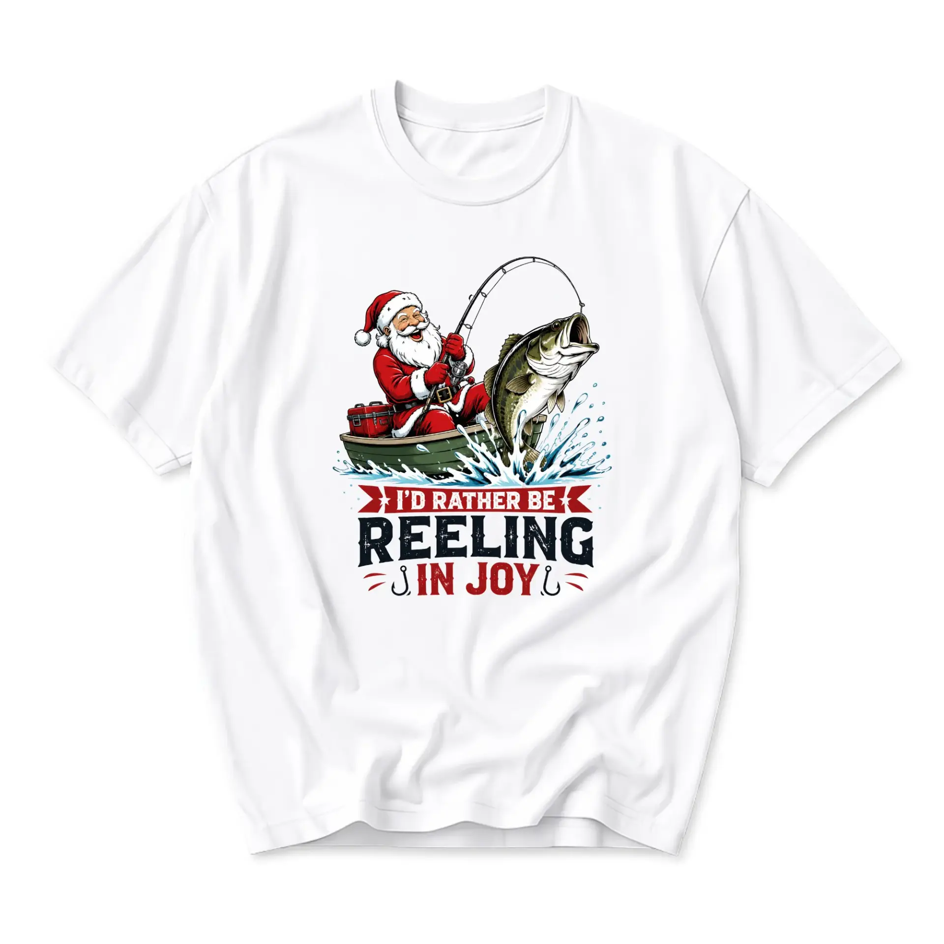 Funny Shirt I'd Rather Be Reeling in Joy Fishing Santa Unisex Graphic