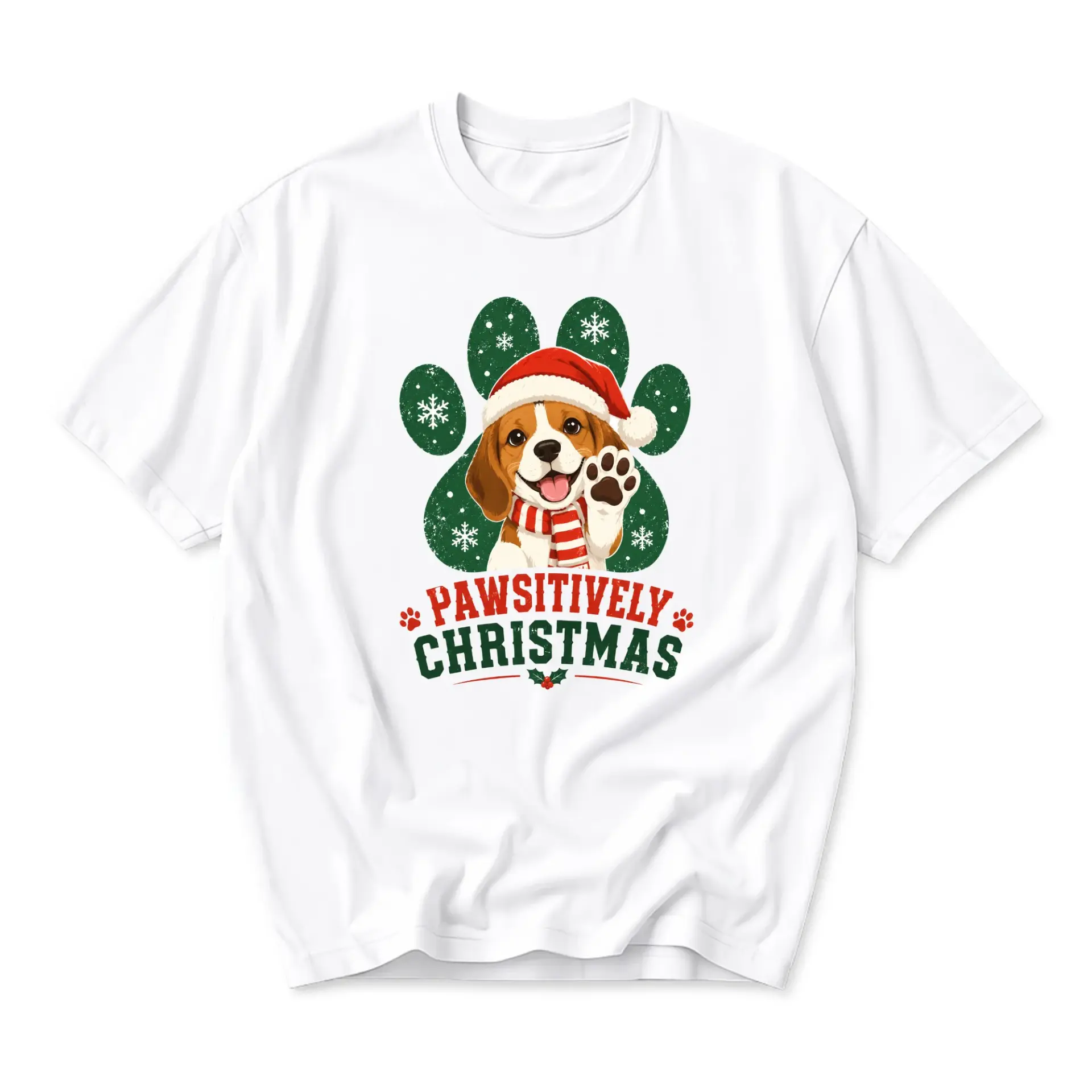 Funny Shirt Pawsitively Christmas Dog Graphic Tee Casual Unisex Crew Neck