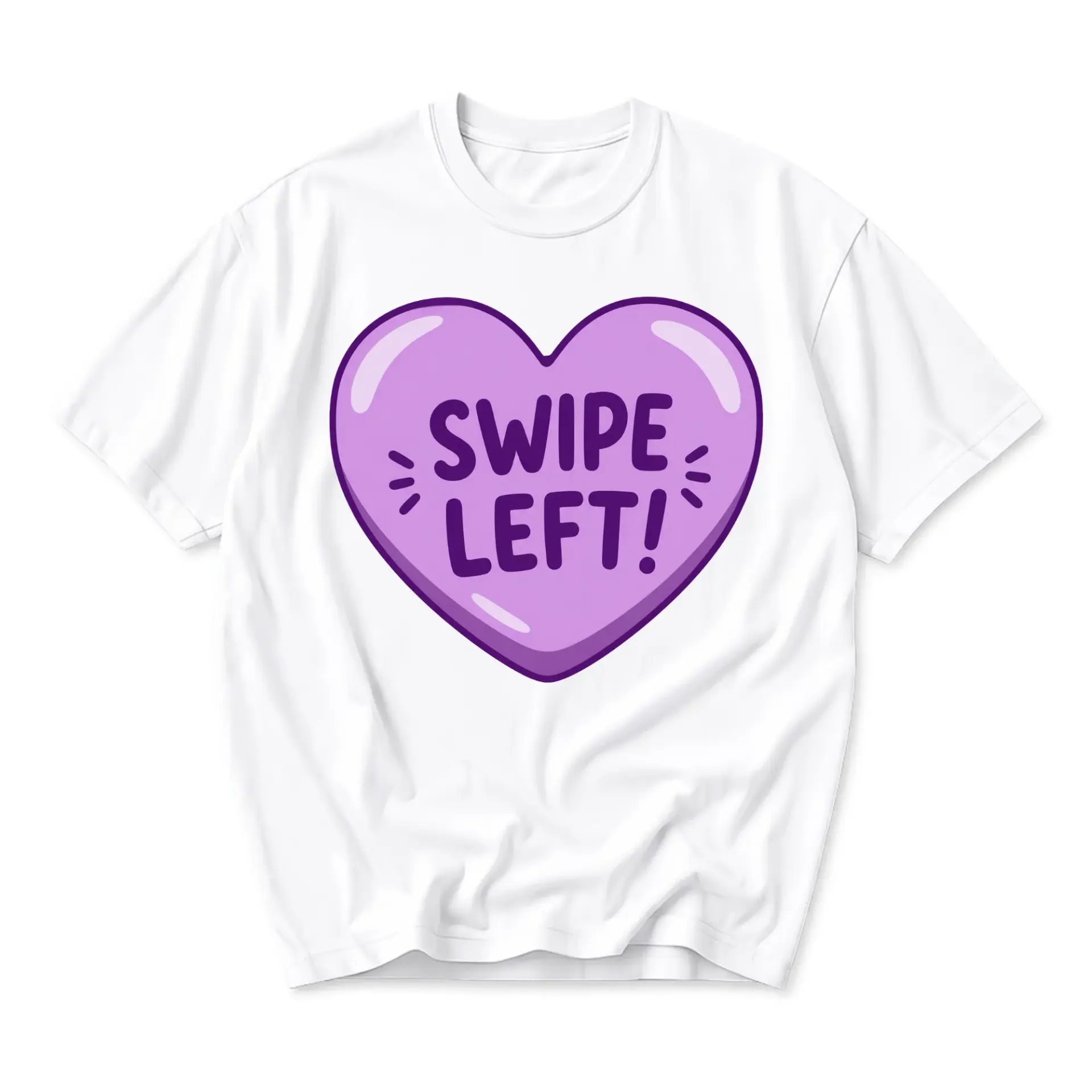 Graphic Tee Swipe Left Heart Print Unisex Short Sleeve Crew Neck Casual Everyday Shirt for Men and Women White