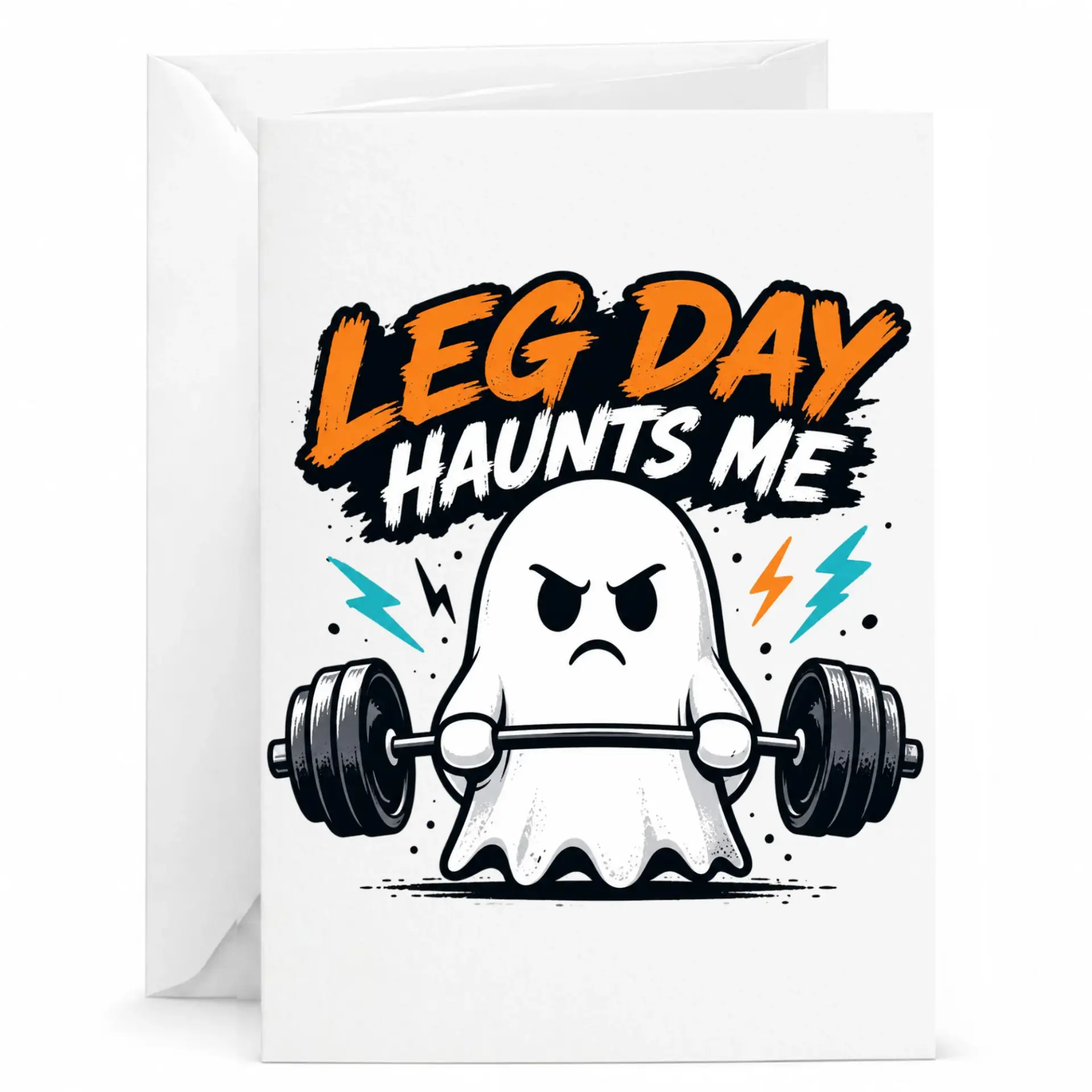 Funny Leg Day Haunts Me Greeting Card Gym Lover Workout Humor Note for Friends Athletes and Fitness Enthusiasts