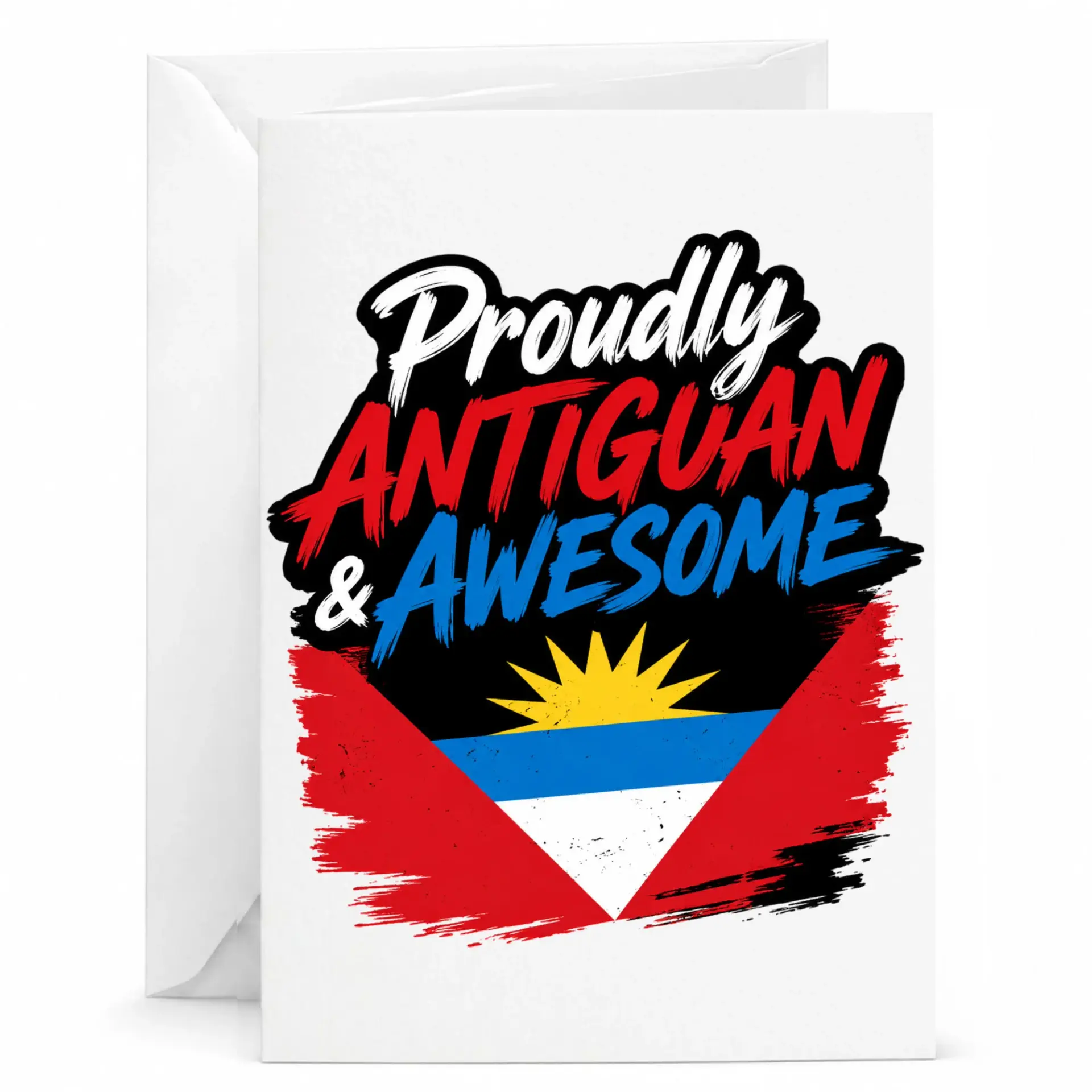 Greeting Card Proudly Antiguan and Awesome National Pride Flag Design Printed Note Card for Celebrating Heritage