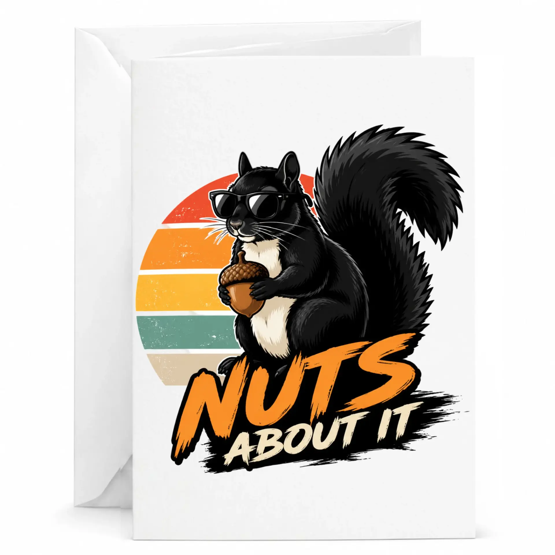 Funny Greeting Card with Cool Squirrel Wearing Sunglasses and Holding Acorn Design for Birthday and Encouragement