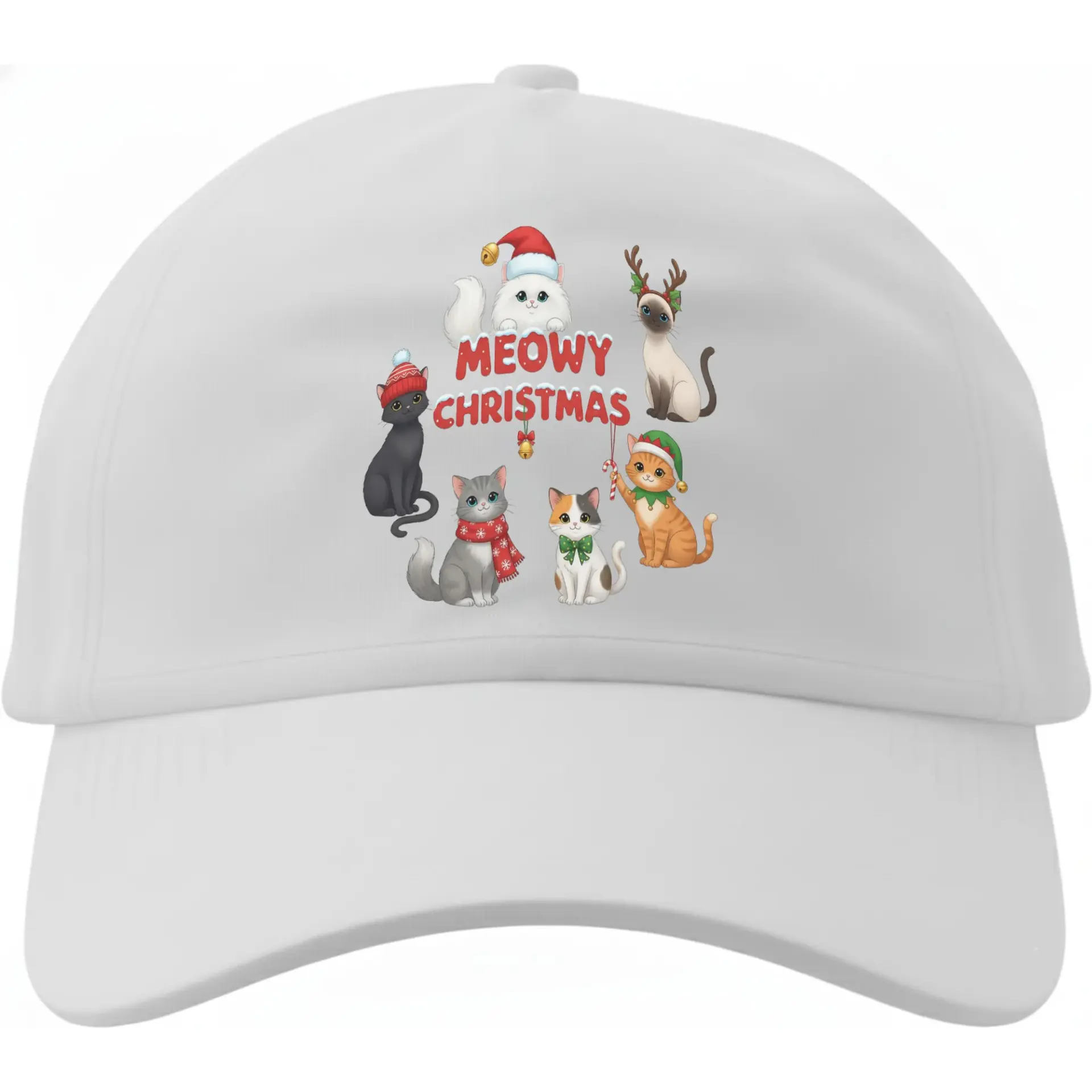 Baseball Cap Meowy Christmas Cute Cat Holiday Graphic Hat Cotton Blend Adjustable Casual Sun Protection Headwear