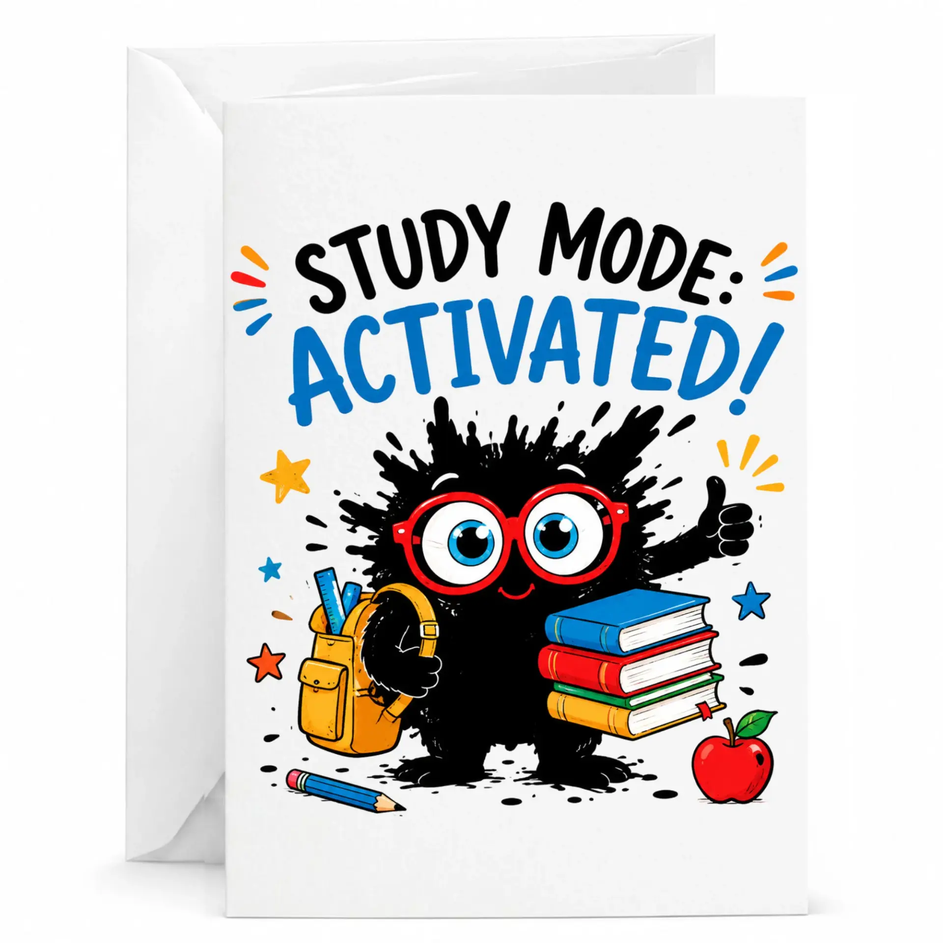 Funny Study Activated Greeting Card with Envelope Cute Monster Academic Achievement Note for Encouragement