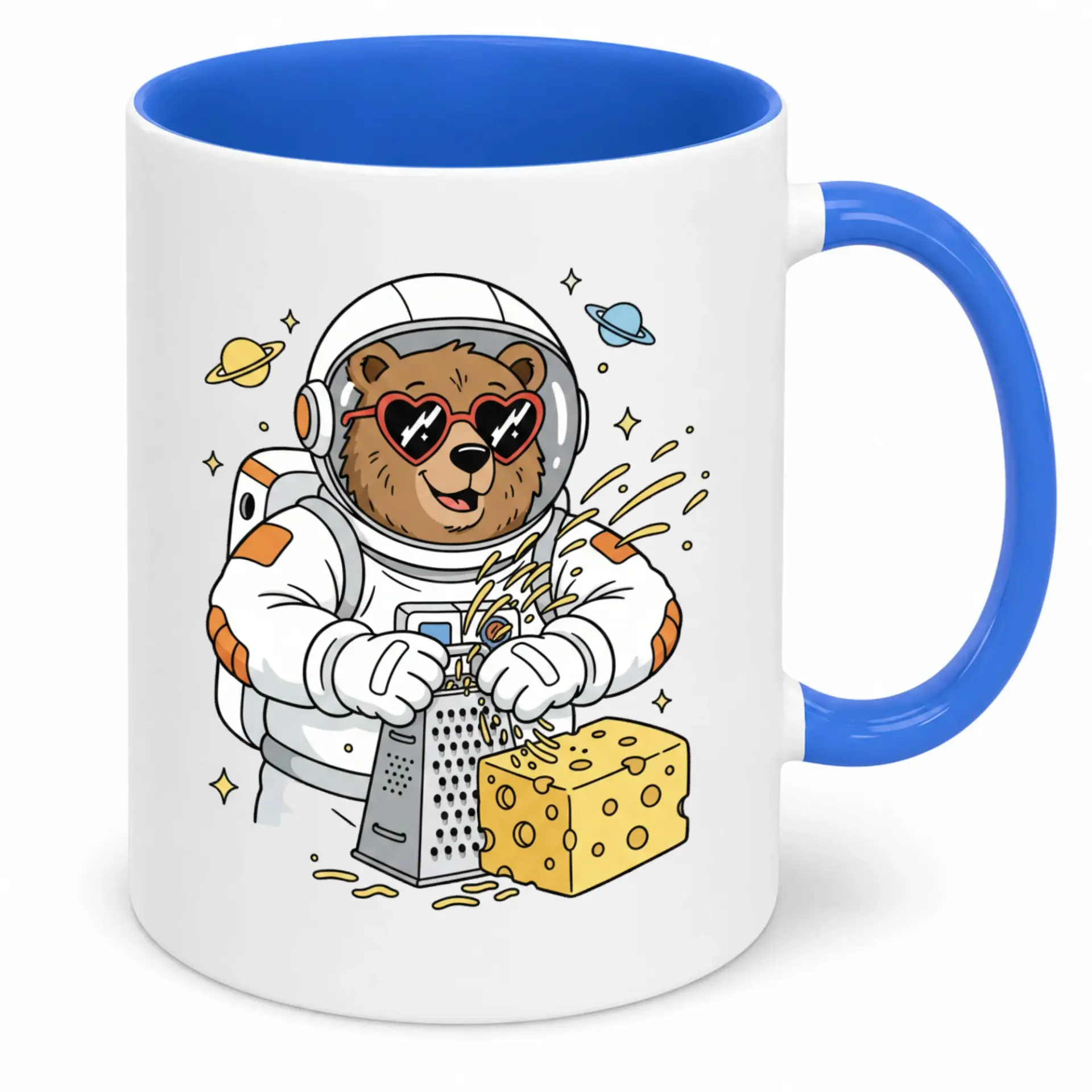 Funny Astronaut Bear Grating Cheese Space Theme Ceramic Coffee Mug 11oz or 15oz Capacity with Comfortable Handle