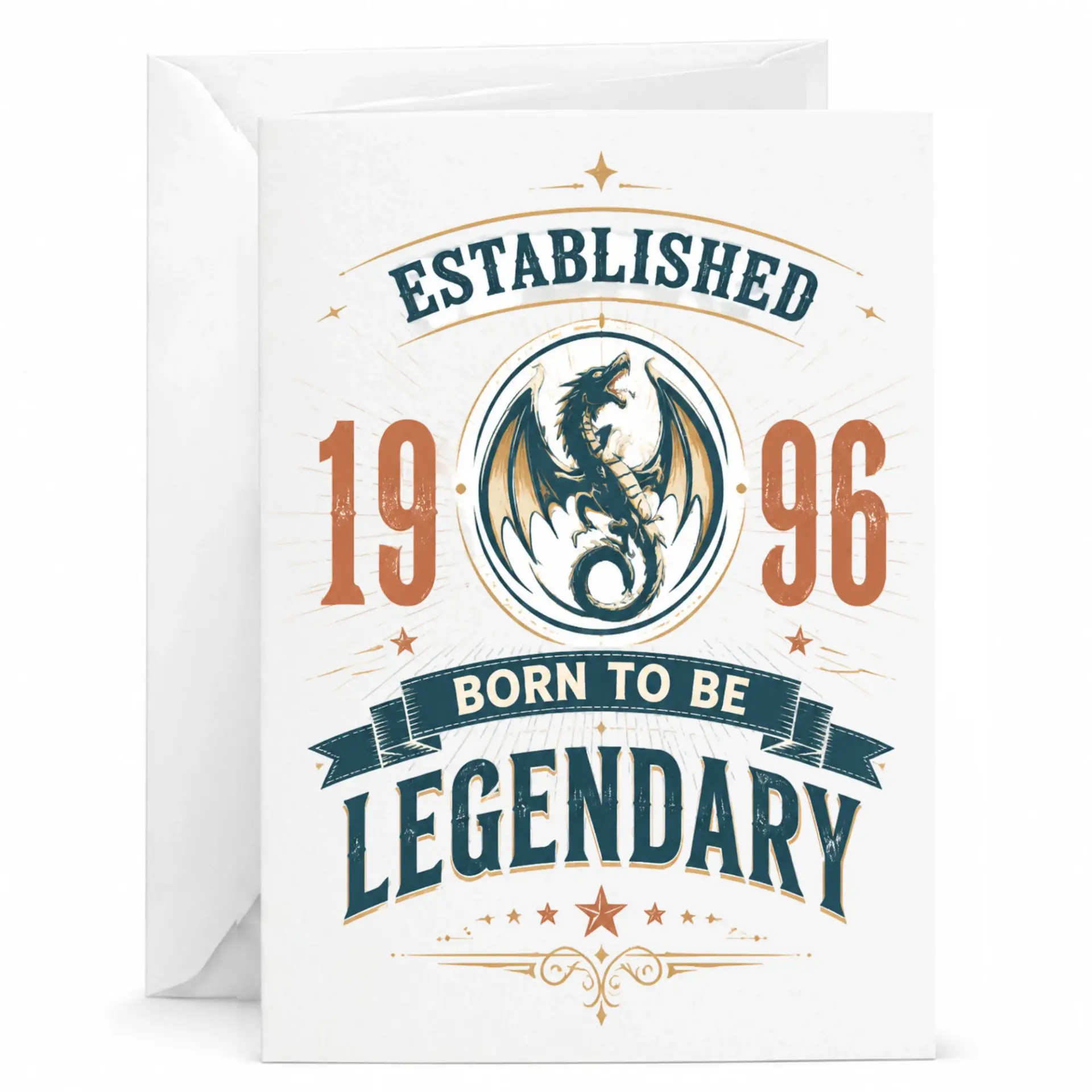 Birthday Greeting Card Established 1996 Born to Be Legendary Fantasy Dragon Design Professional Stationery for Milestone