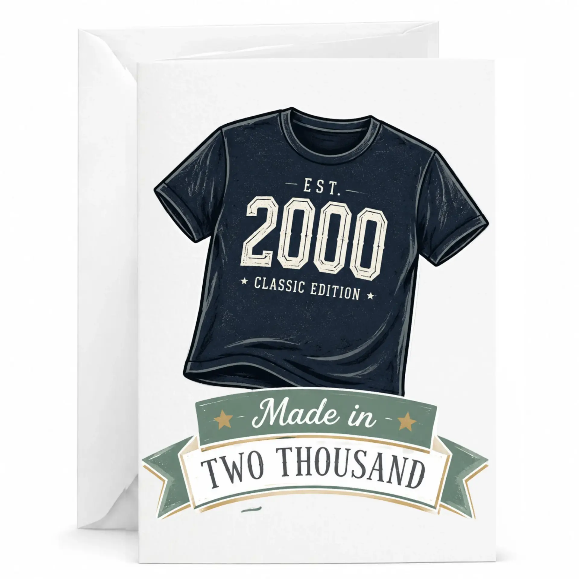 Birthday Card for People Born in 2000 Classic Edition Vintage Style Graphic Greeting Card with Matching White Envelope
