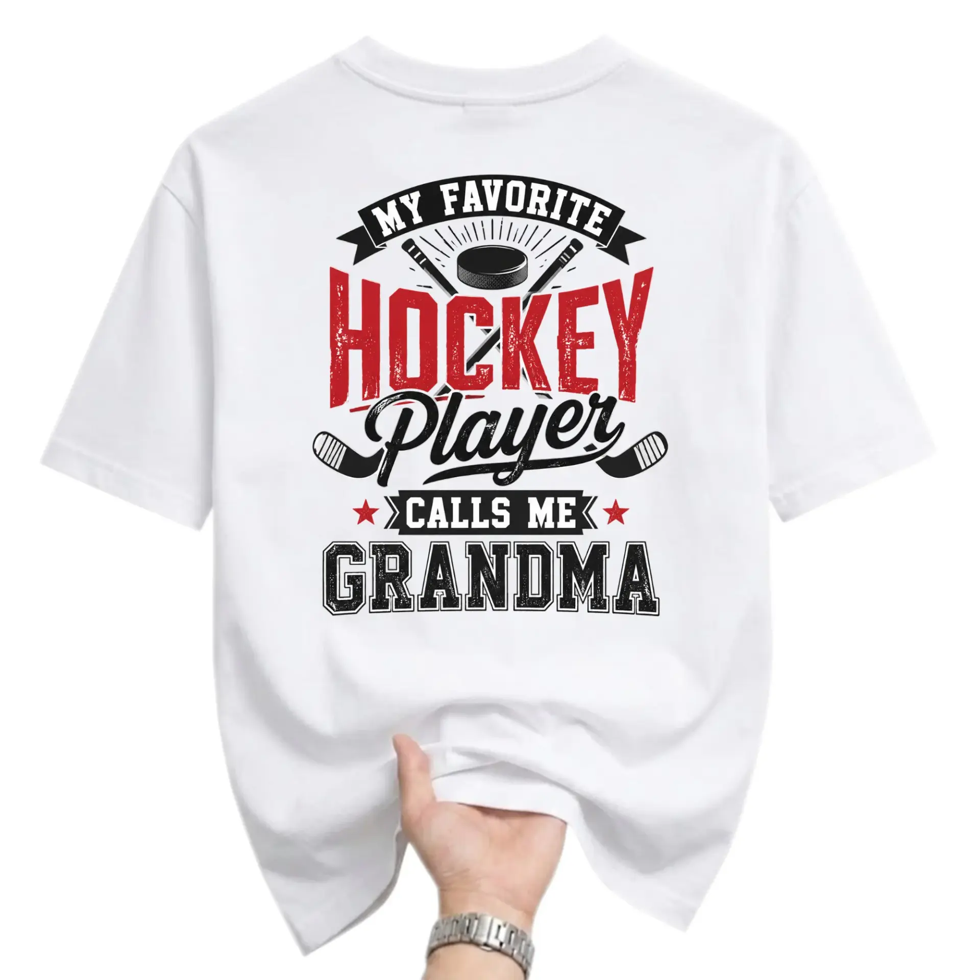 Funny Shirt My Favorite Hockey Player Calls Me Grandma Graphic Tee Sport