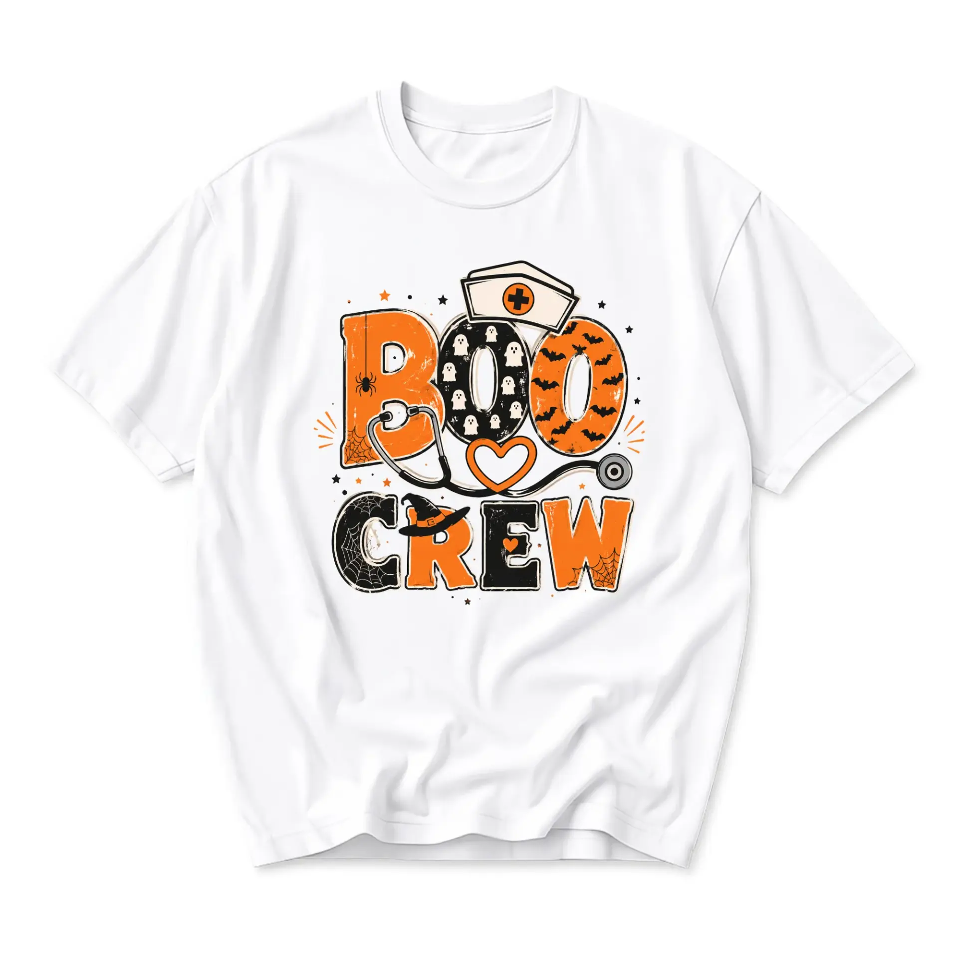Funny Shirt Boo Crew Halloween Nurse Graphic Tee for Medical Professionals Seasonal Casual Wear Unisex Crew Neck