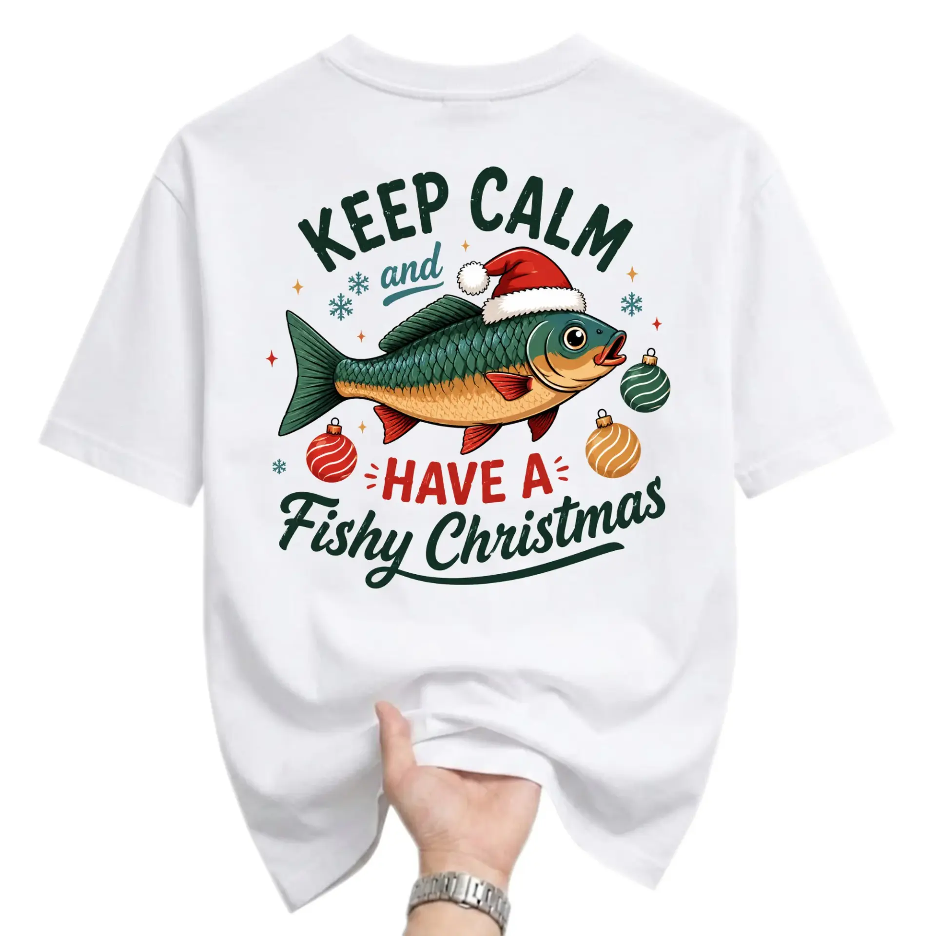 Funny Shirt Keep Calm and Have a Fishy Christmas Graphic Tee Unisex Crew