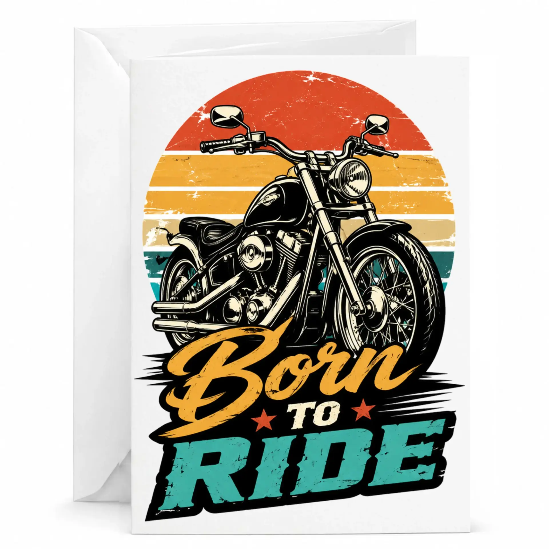 Vintage Motorcycle Greeting Card Born to Ride Illustration Classic Retro Bike Design Heavyweight Paper Note Card